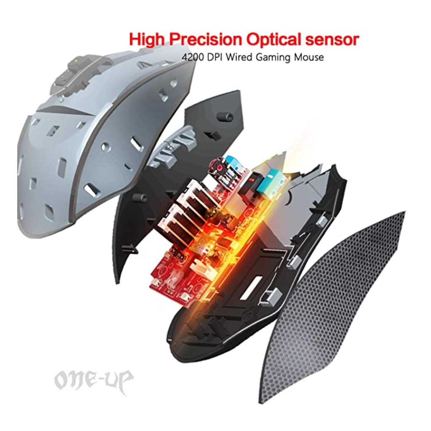 ONE-UP® G5 E-sports Ergonomics Optical Wired USB Contector Gaming Black Mouse With Avago 3050 Sensor