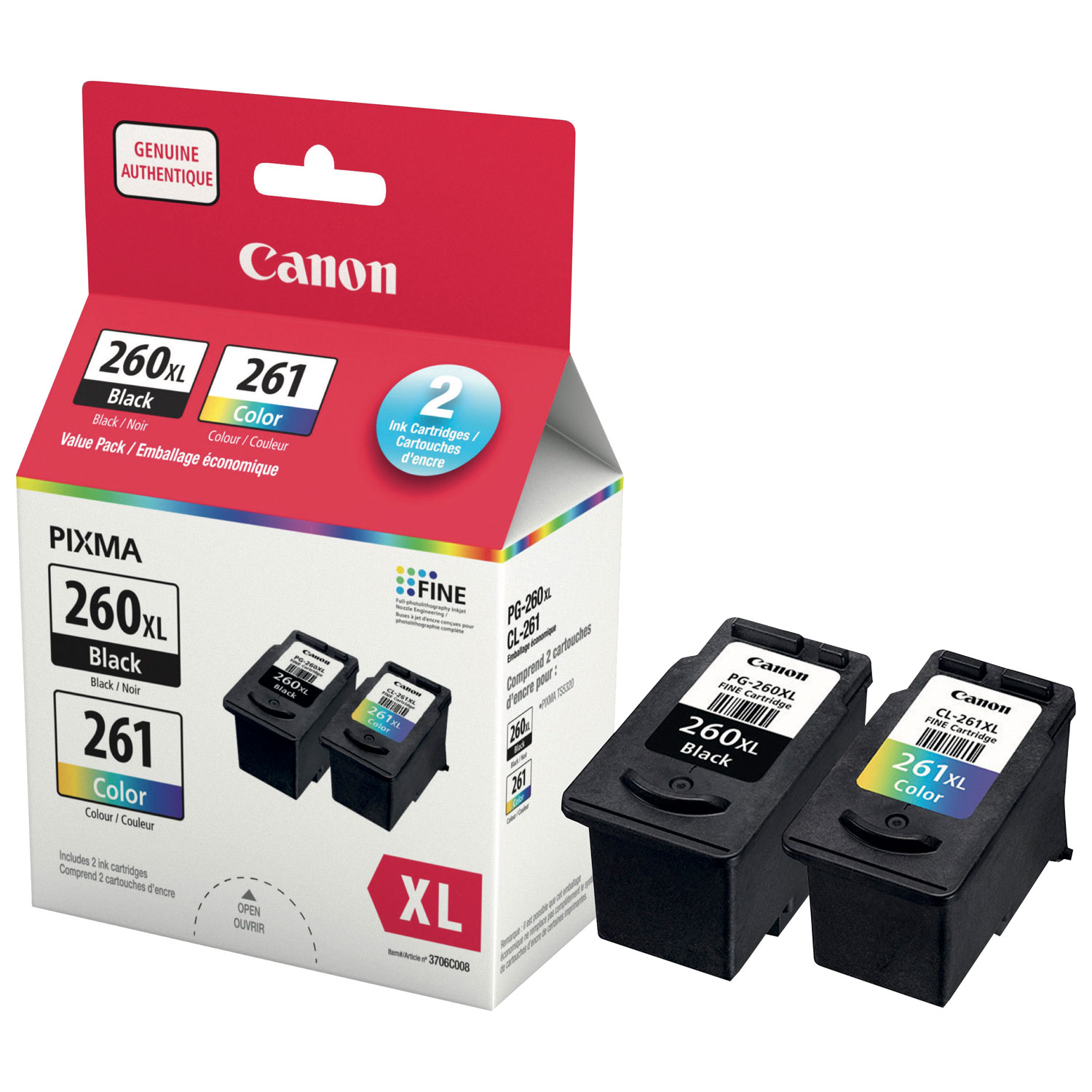 Canon Black/Colour Ink (PG-260XL/CL-261) - 2 Pack