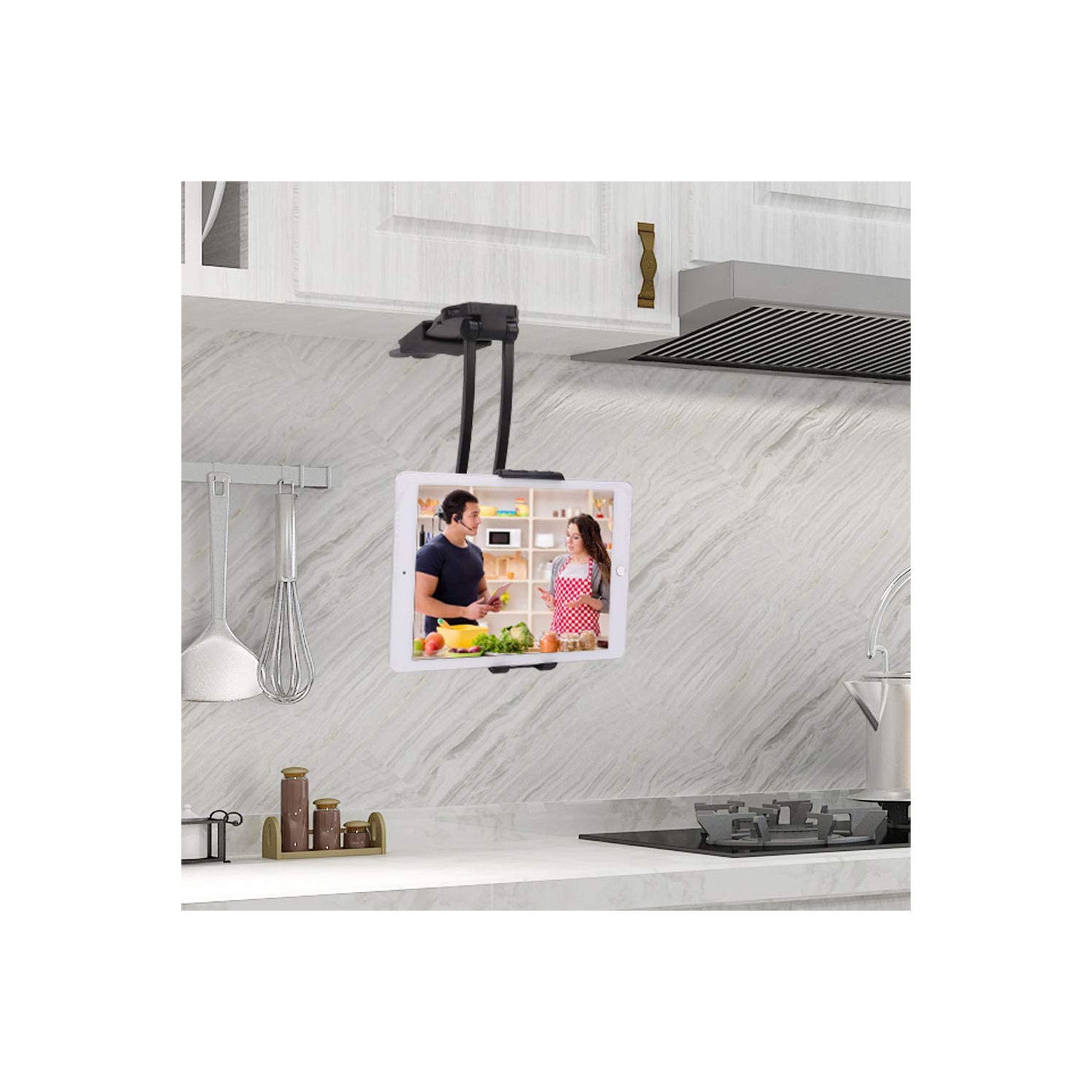 ALUMINUM Tablet Stand Mount - Office & Kitchen Tablet Holder Adjustable arm Cell Phone ipad holder fits 4"- 12.9" Tablets and Phone - Desktop Mount