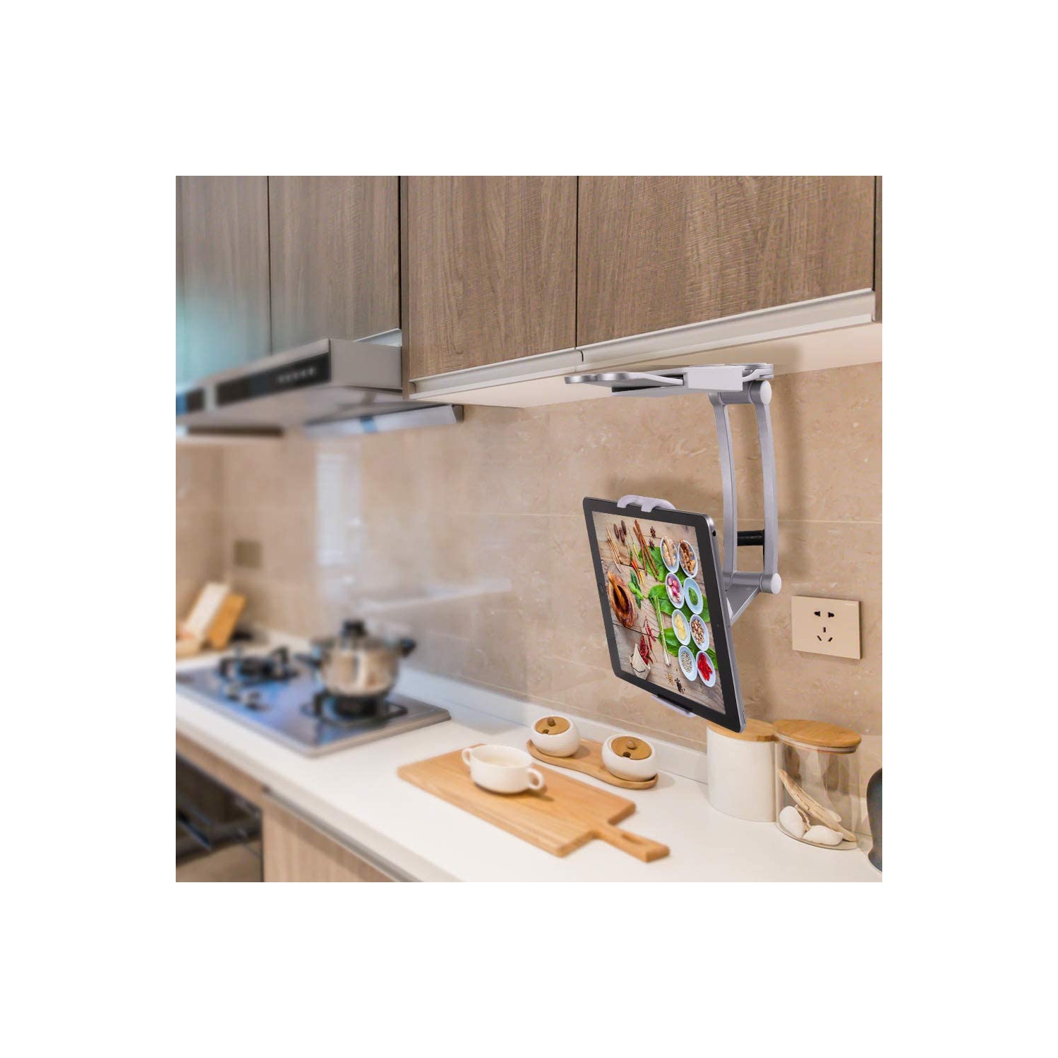 ALUMINUM Tablet Stand Mount - Office & Kitchen Tablet Holder Adjustable arm Cell Phone ipad holder fits 4"- 12.9" Tablets and Phone - Desktop Mount