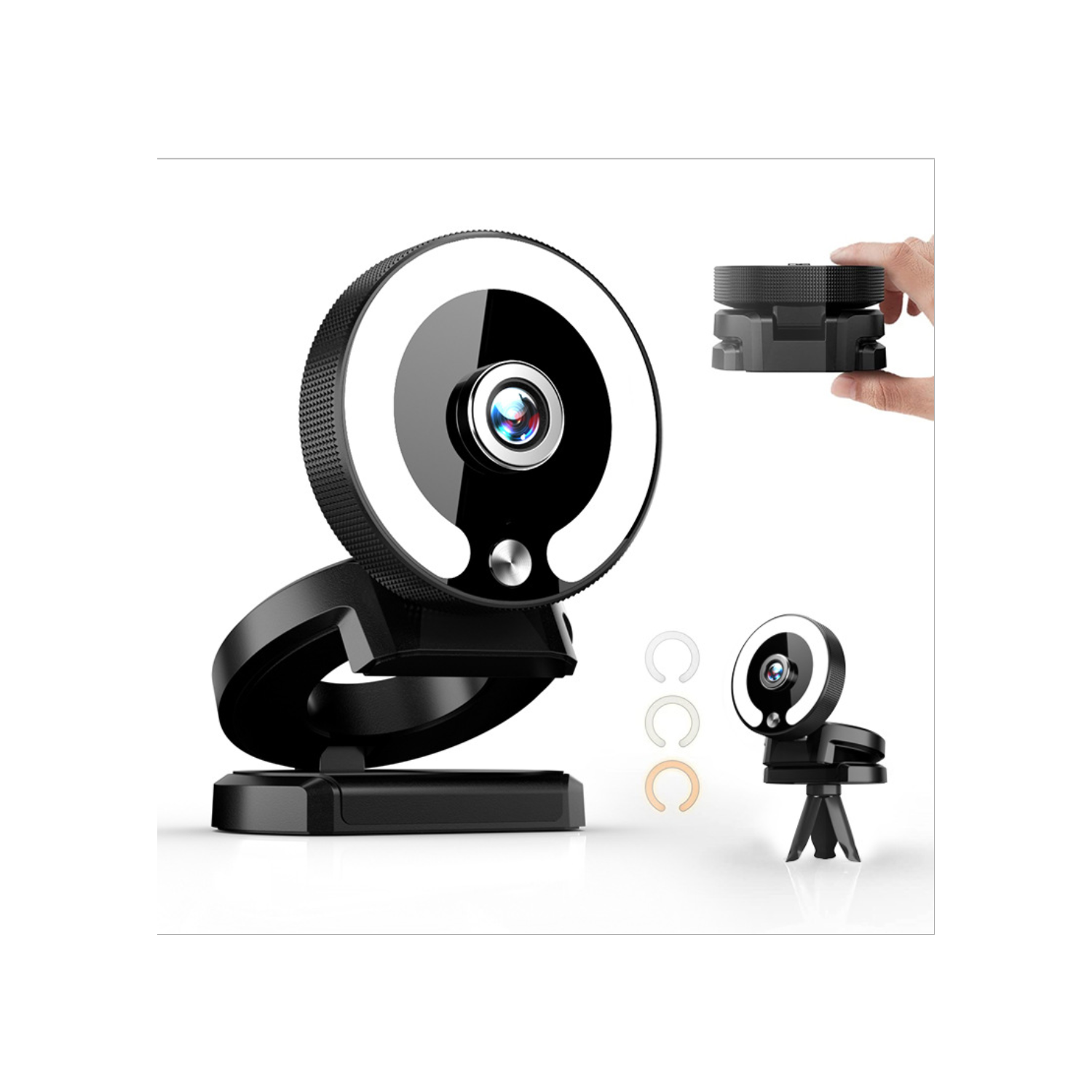 SenseiPhoto 4K Webcam avec éclairage et microphone, panneau lumineux LED, focus automatique et luminosité réglable avec contrôle tactile | Caméra Web