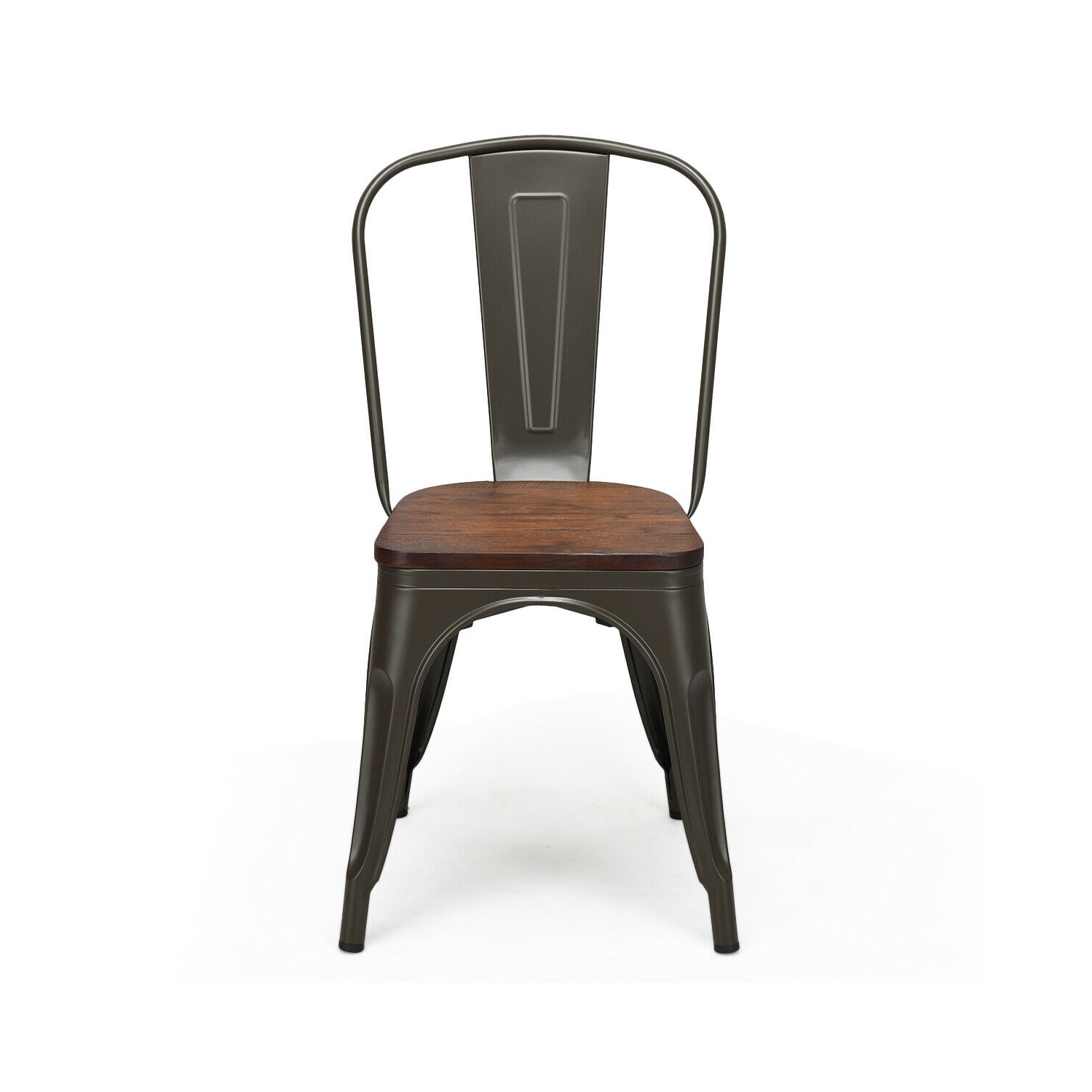 Costway Set of 4 Style Metal Dining Side Chair Wood Seat Stackable Bistro Cafe