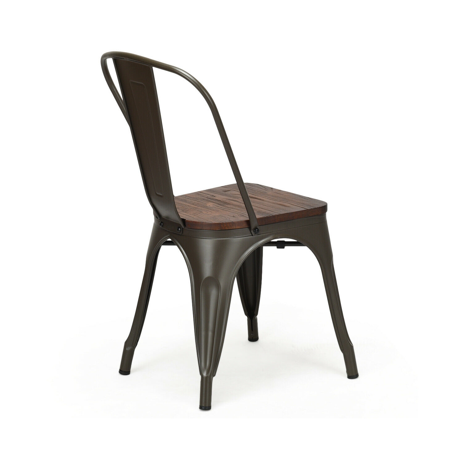 Costway Set of 4 Style Metal Dining Side Chair Wood Seat Stackable Bistro Cafe