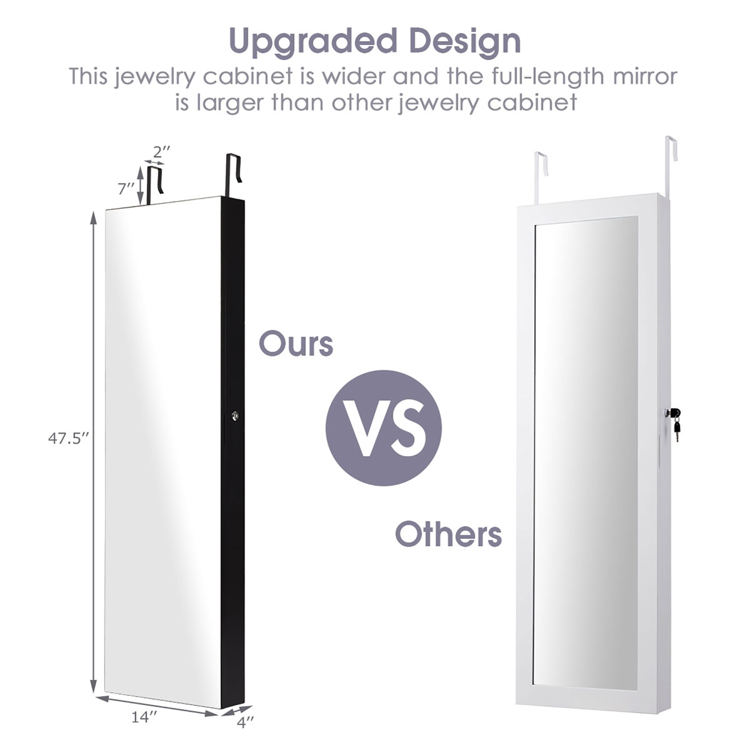 Costway Mirrored Wall Jewelry Cabinet W/ Lights&Drawer