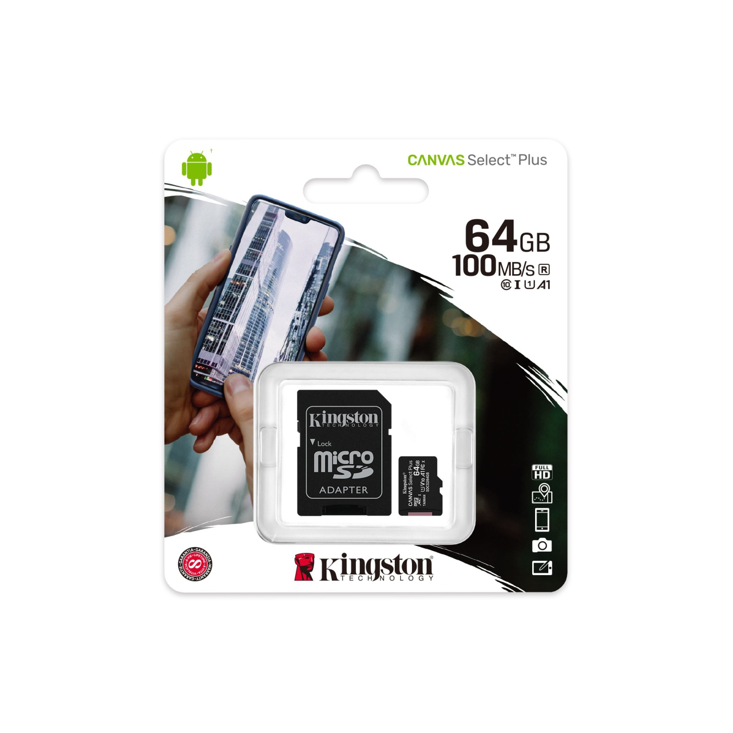 Kingston Canvas Select Plus microSDXC 64GB Class 10 UHS-I Memory Card (With Adapter)