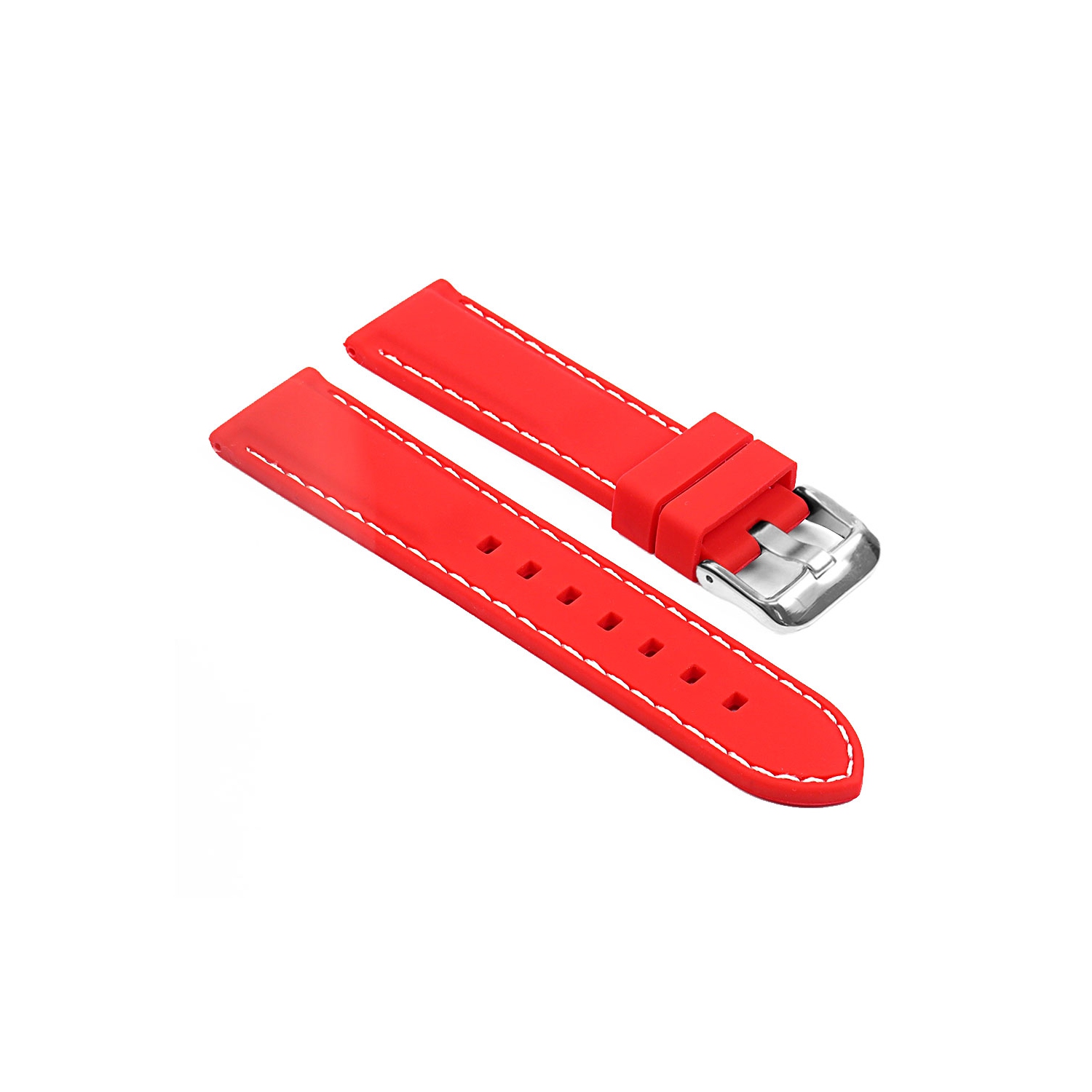 StrapsCo Silicone Rubber Watch Band Strap w/ Stitching for Fitbit Charge 4 & Charge 3 - Red & White