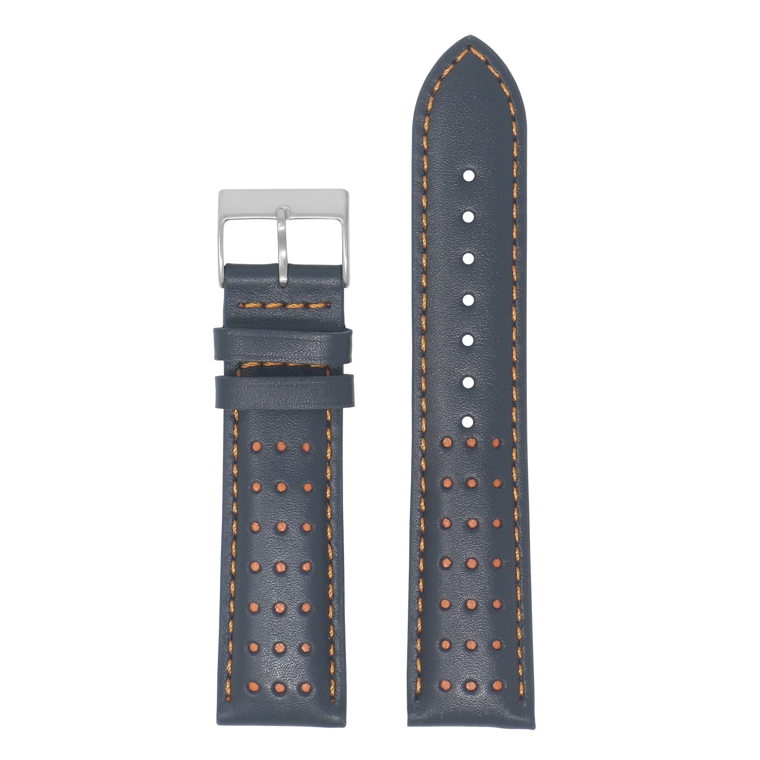 DASSARI Perforated Leather Racing Watch Band Strap for Fitbit Charge 4 & Charge 3 - Blue & Orange