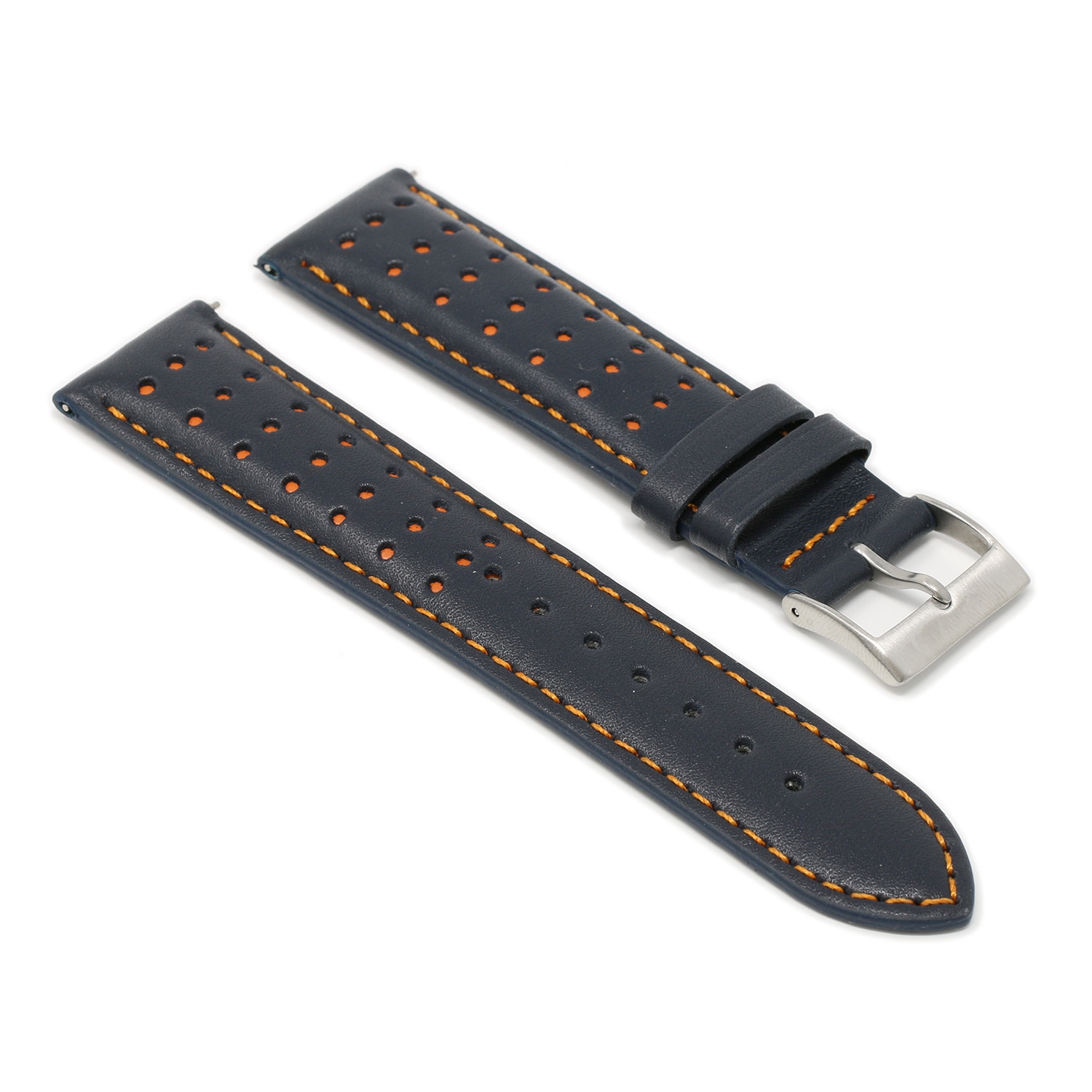 DASSARI Perforated Leather Racing Watch Band Strap for Fitbit Charge 4 & Charge 3 - Blue & Orange