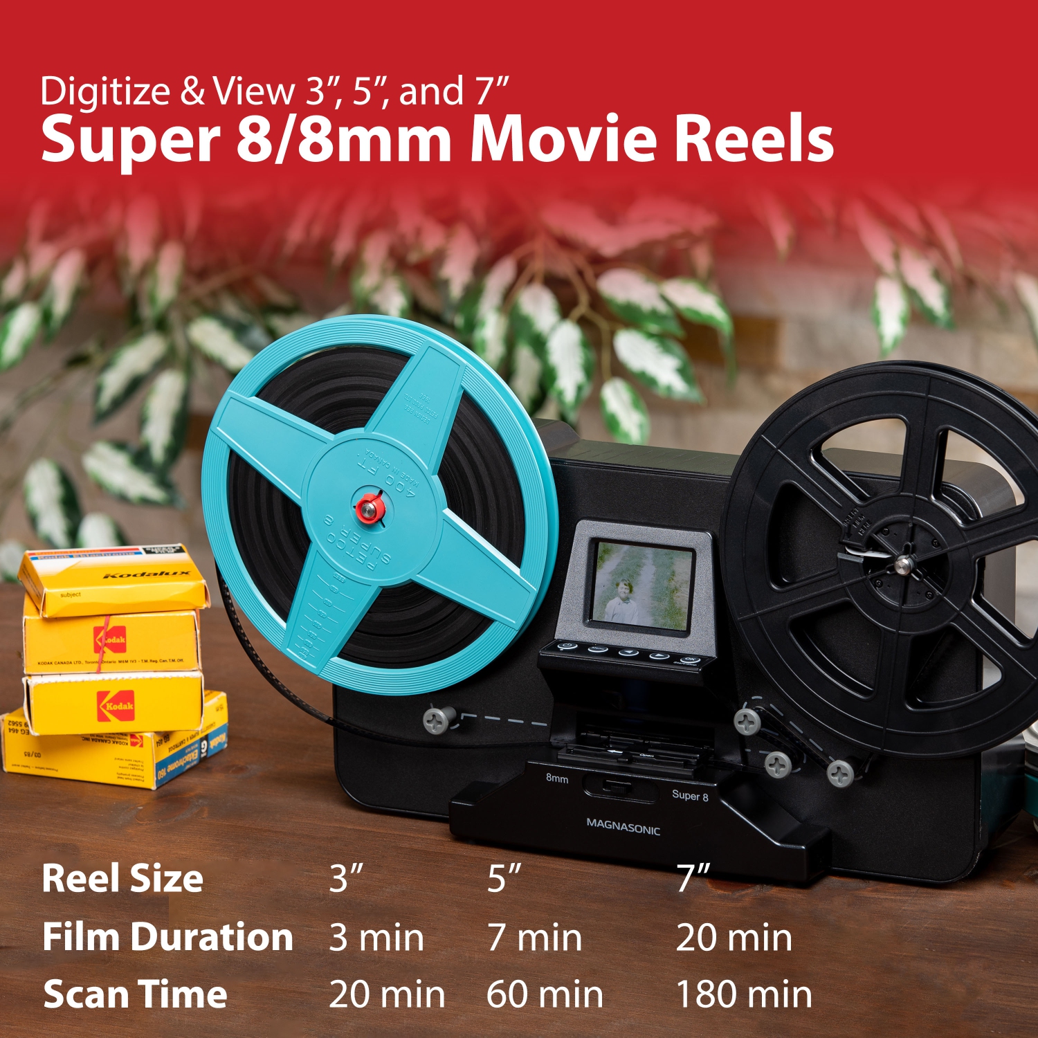 All-in-One Super 8/8mm Film Scanner, Converts 3, 5 & 7 Super 8/8mm Film  Reels with Bonus 32GB SD Card