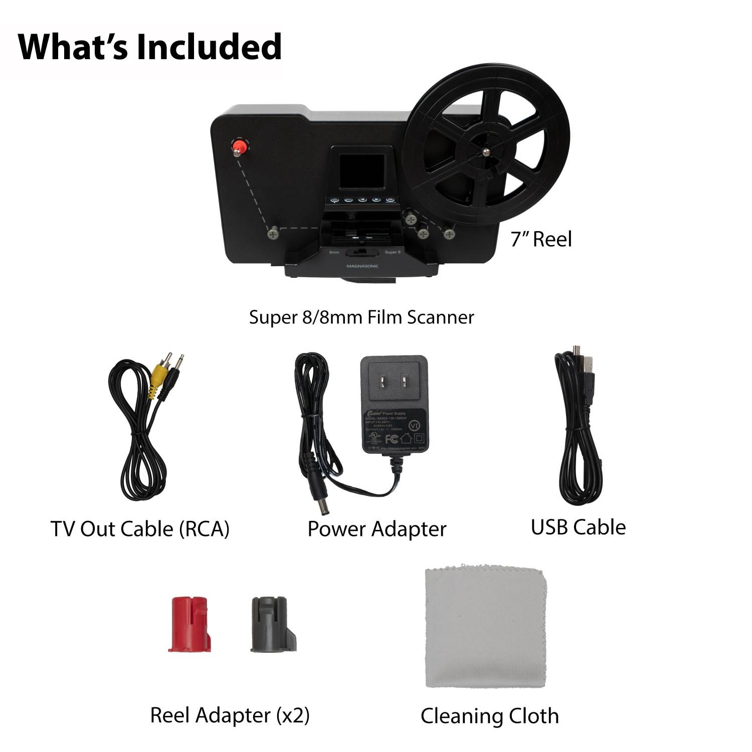 All-in-One Super 8/8mm Film Scanner, Converts 3", 5" & 7" Super 8/8mm Film Reels with Bonus 32GB SD Card