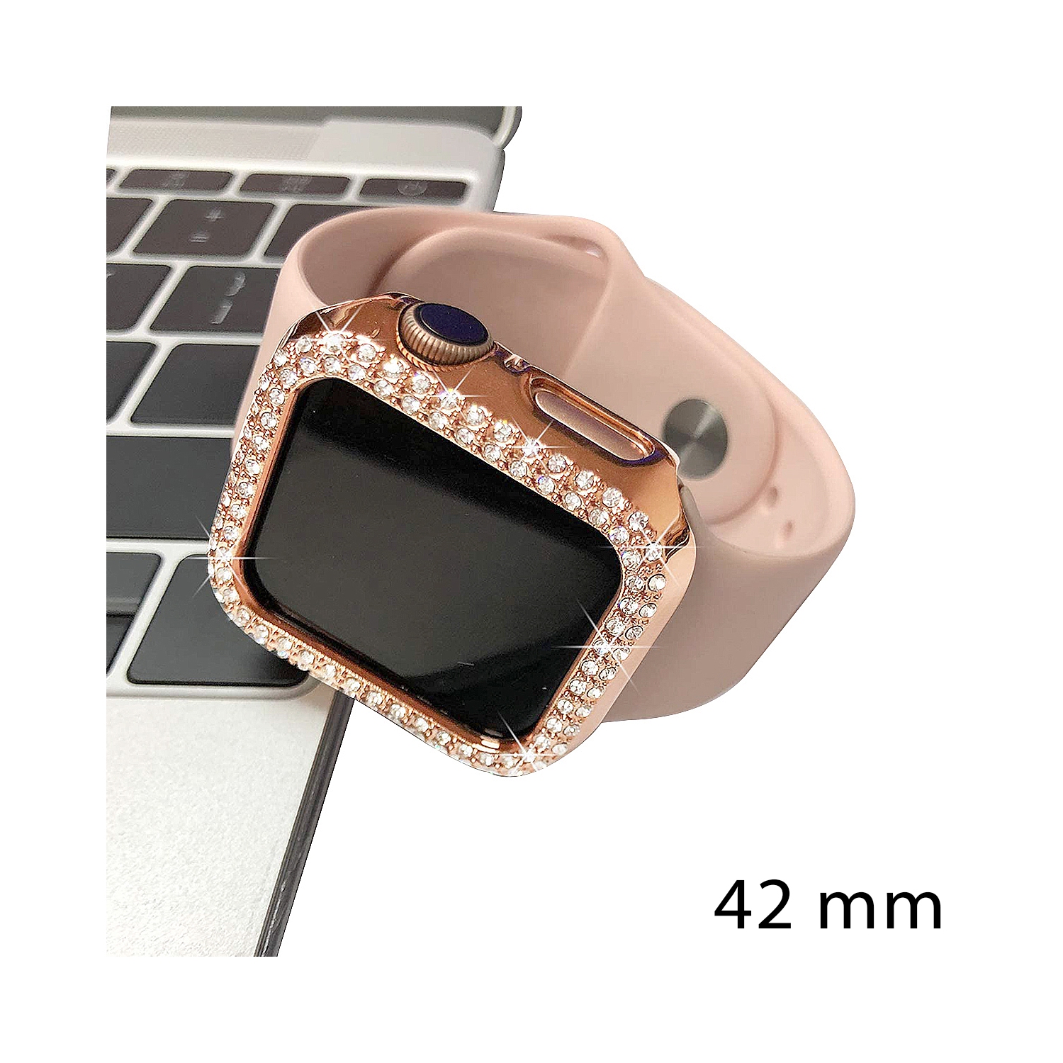 Crystal Diamond Design Bumper Case Body Protection Cover Watch Shell For Apple iWatch 42mm Series 1 / 2 / 3 - Rose Gold
