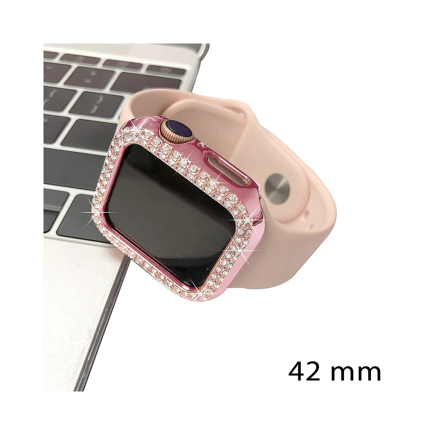 Crystal Diamond Design Bumper Case Body Protection Cover Watch Shell For Apple iWatch 42mm Series 1 / 2 / 3 - Rose Pink