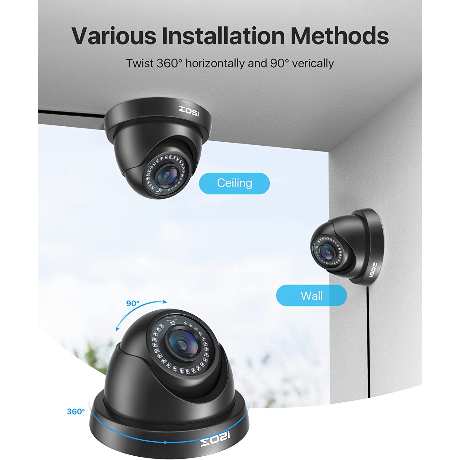 ZOSI Add-On Wired 1080P 2MP Hybrid 4-in-1 Dome Outdoor Analog Security Camera for HD-TVI/AHD/CVI/CVBS DVR Surveillance System, IP66, 80ft Night