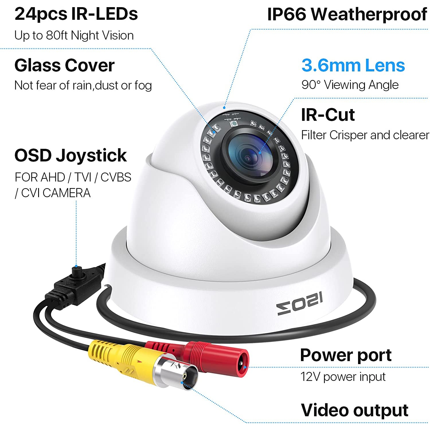 ZOSI 1080P HD Add-On Wired Outdoor Hybrid 4-in-1 Home Security Camera for HD-TVI/AHD/CVI/CVBS/960H Surveillance DVR Video Recorder, 80ft IR Night