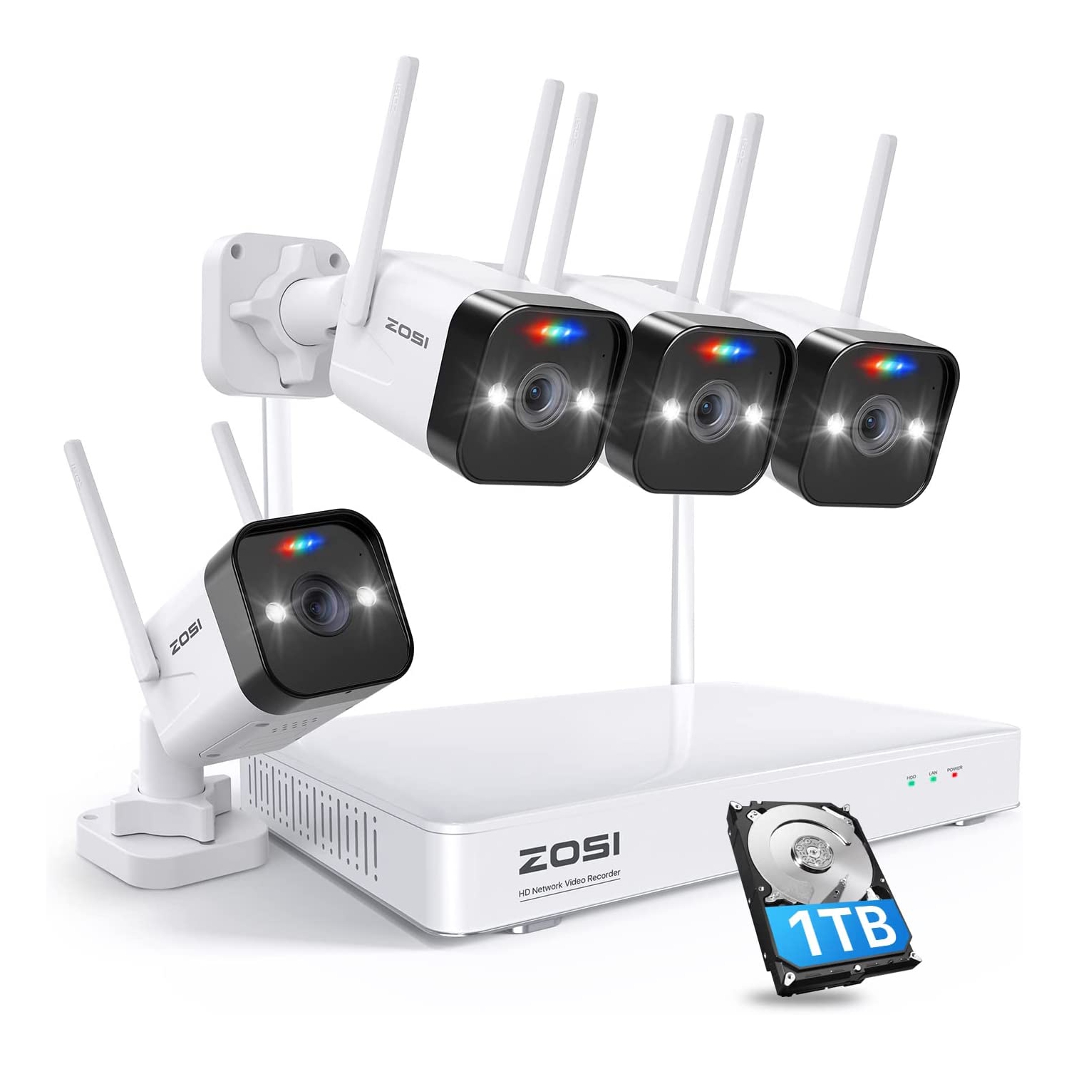 ZOSI H.265+ 8CH 3MP 2K NVR Home Security Camera System with 2TB HDD, 4pcs Wireless WiFi Outdoor Spotlight Surveillance Cameras, 2-Way Audio, Color Night Vision