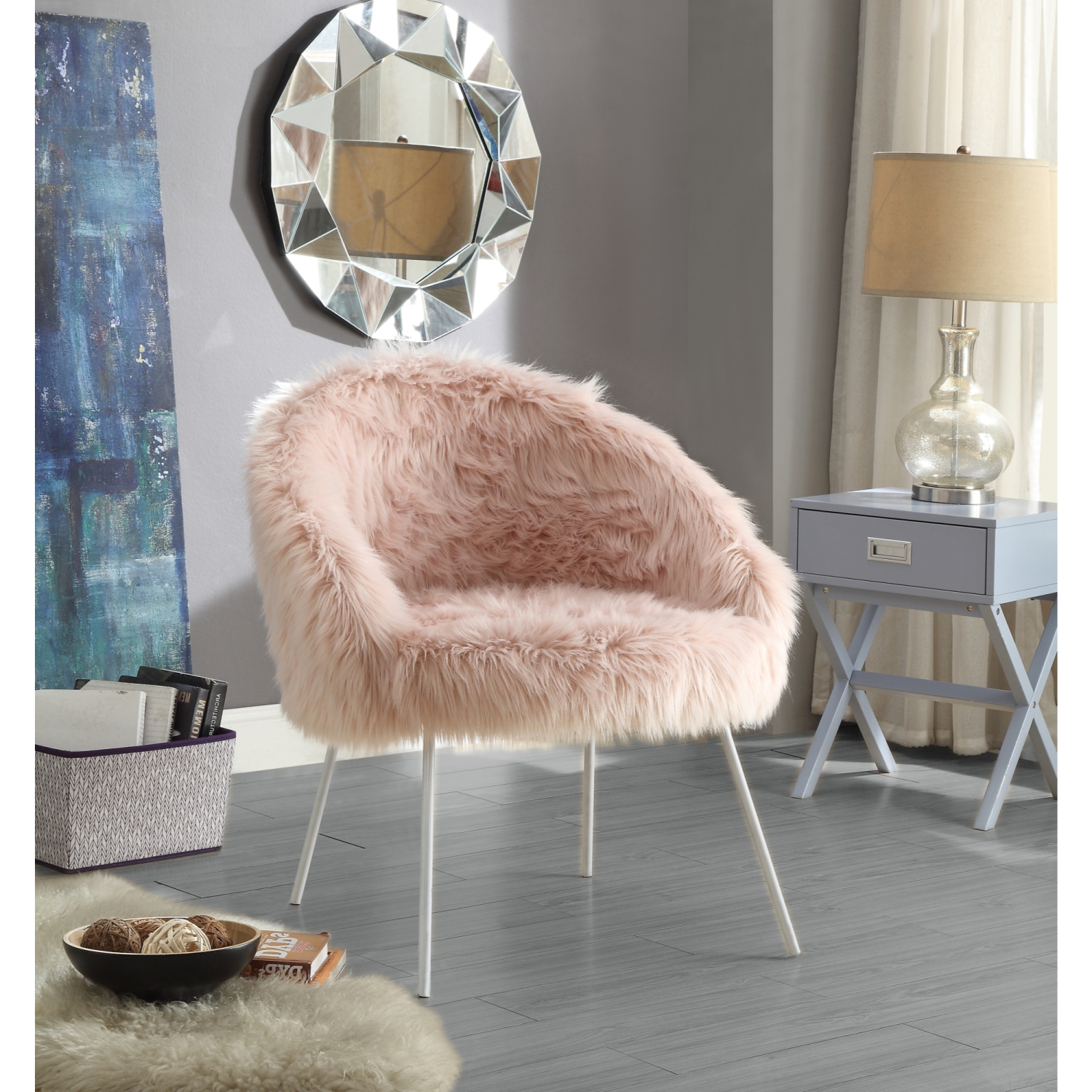 Inspired Home Myla Faux Fur Accent Chair, Rose