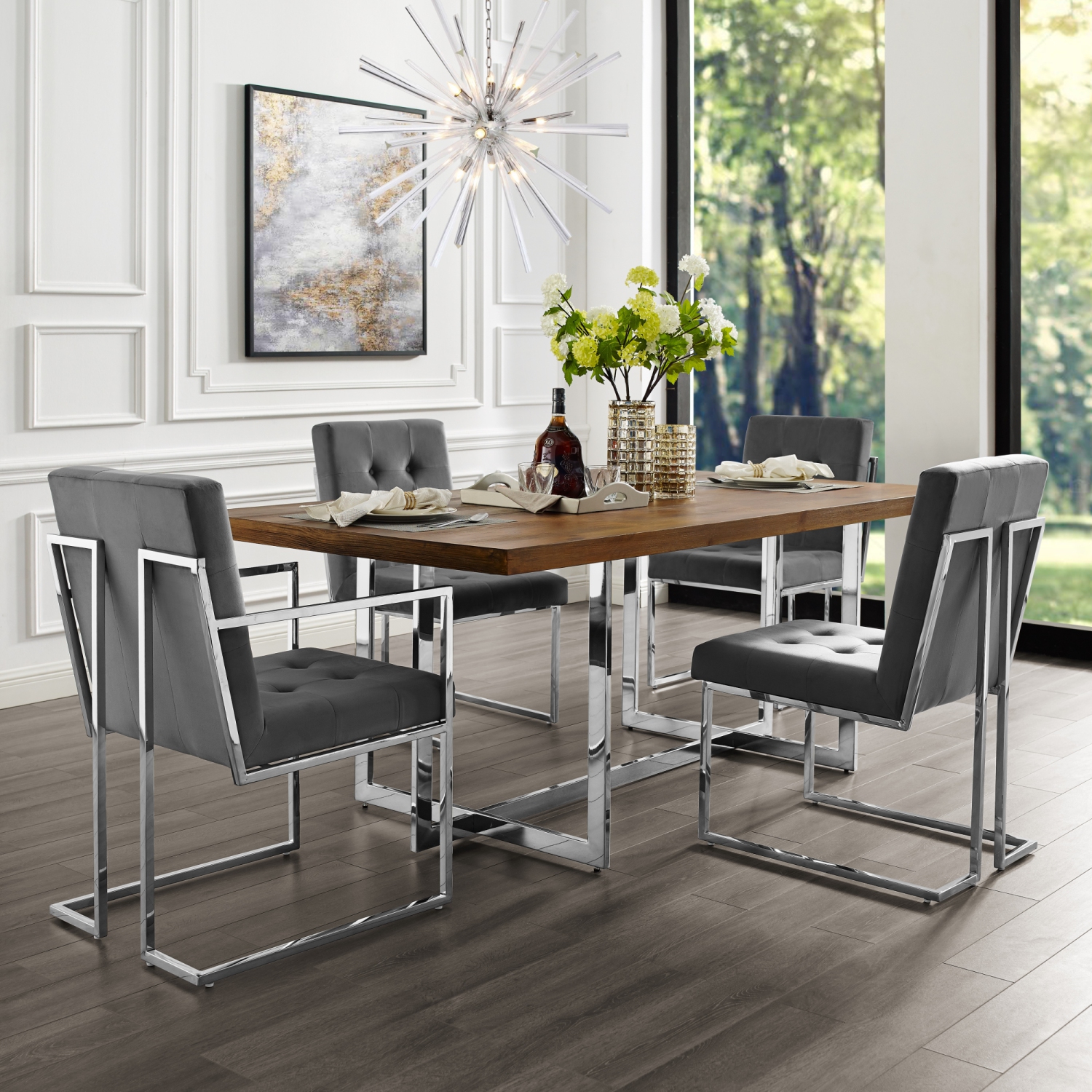 Inspired Home Lauryn Velvet Dining Chair Set of 2, Grey