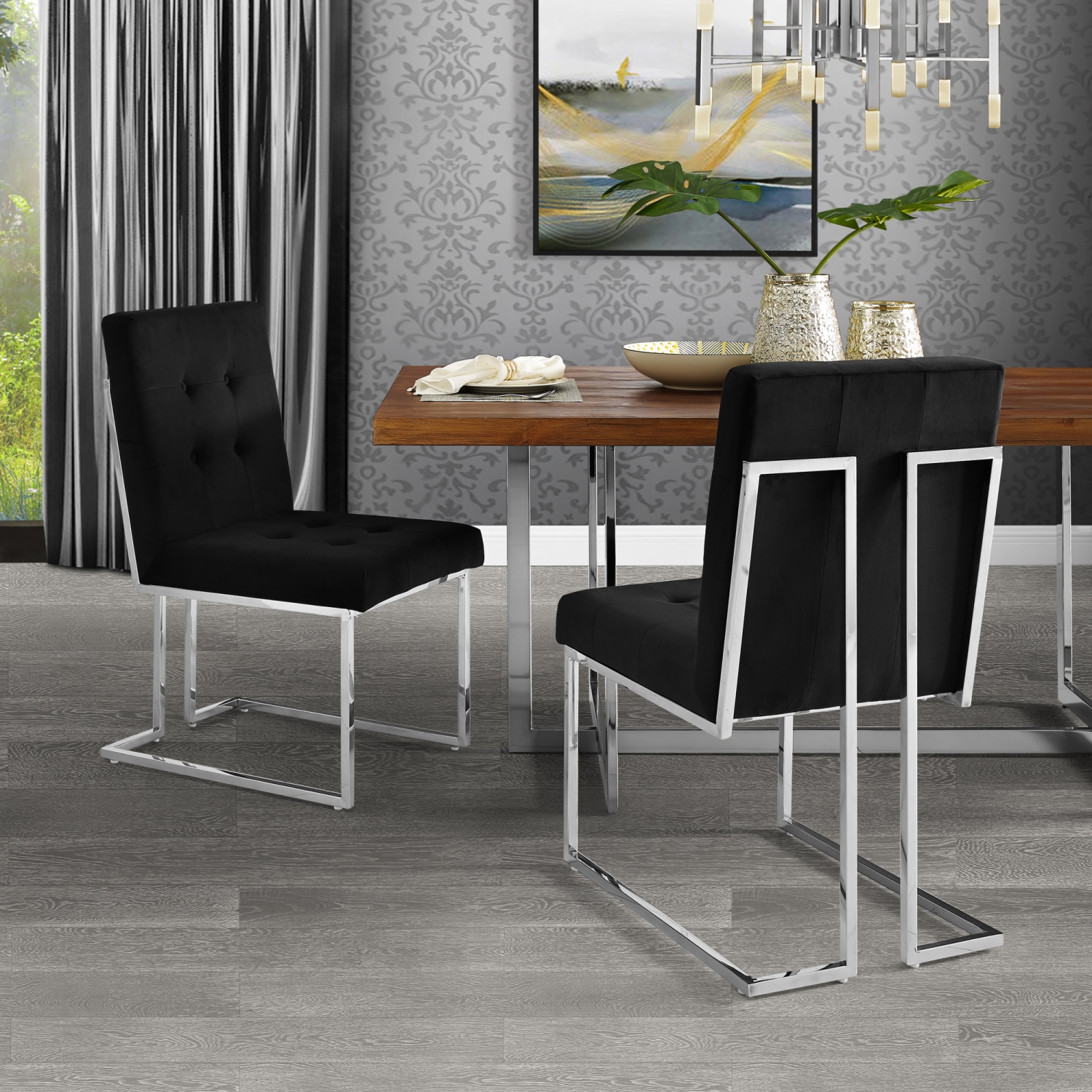 Inspired Home Lauryn Velvet Dining Chair Set of 2, Black