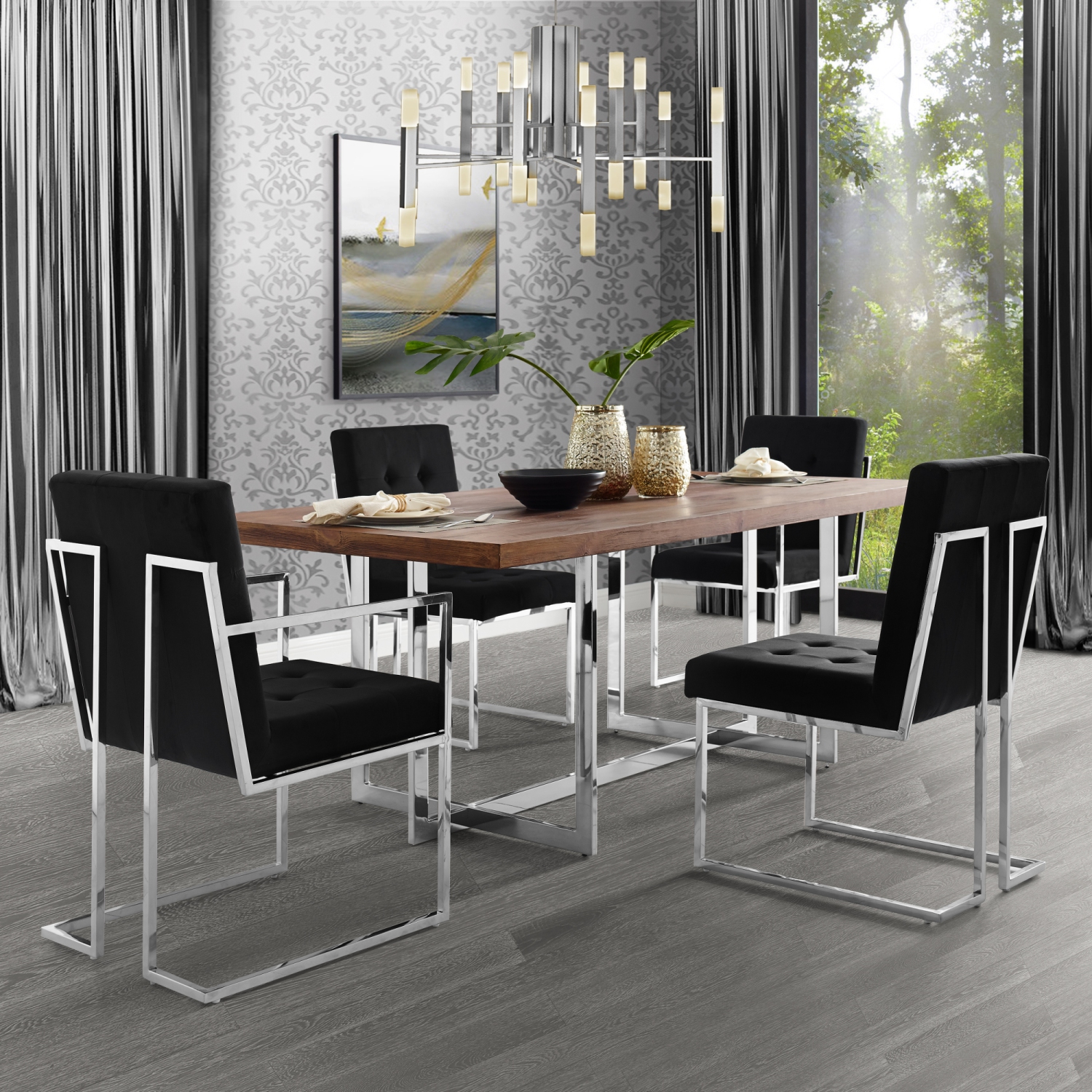 Inspired Home Lauryn Velvet Dining Chair Set of 2, Black