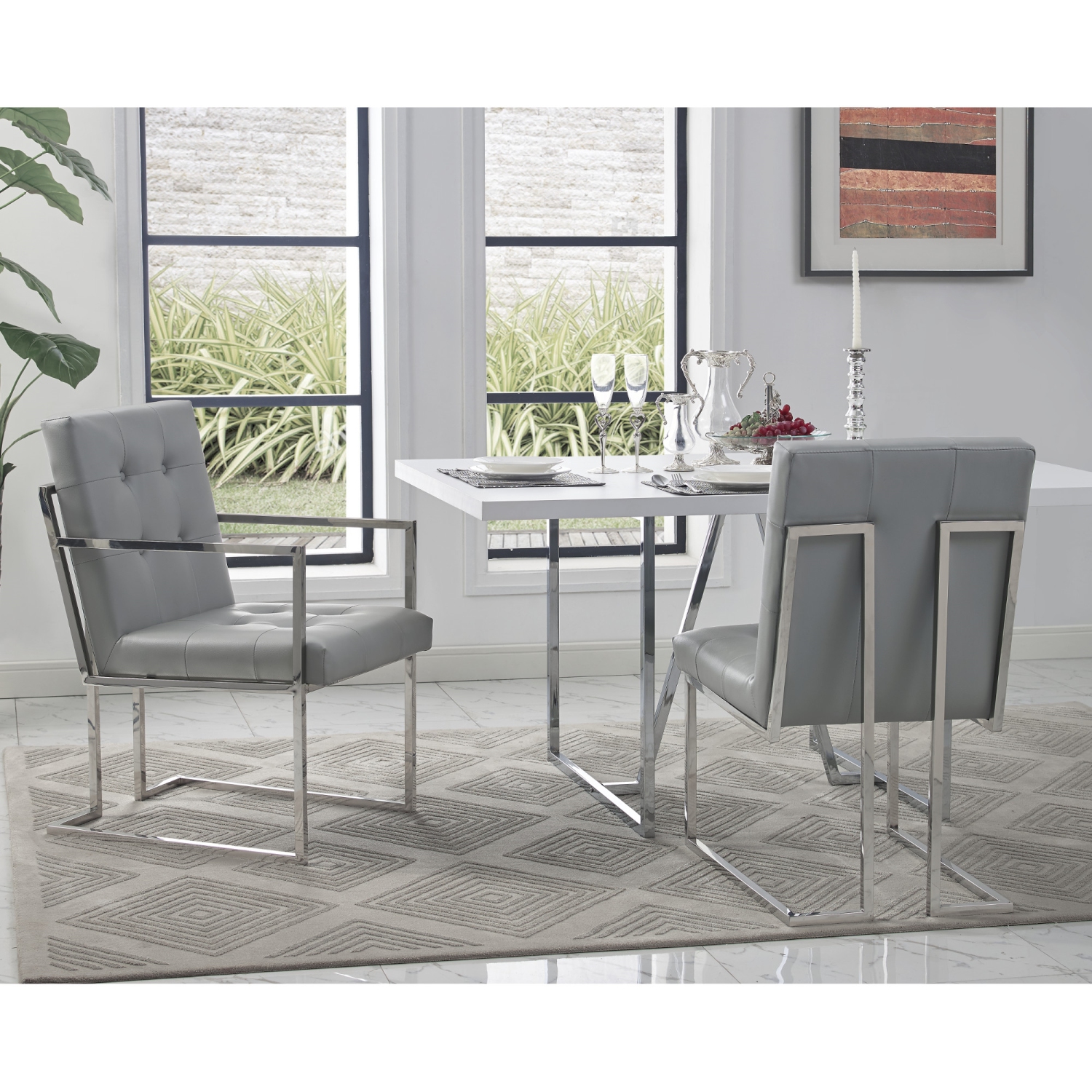 Inspired Home Lauryn Leather PU Dining Chair Set of 2, Light Grey