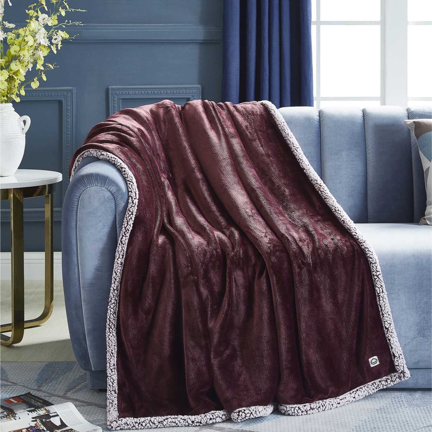 Cozy Tyme Edith Flannel Reversible Sherpa Throw Super Soft 50"x 60", Purple