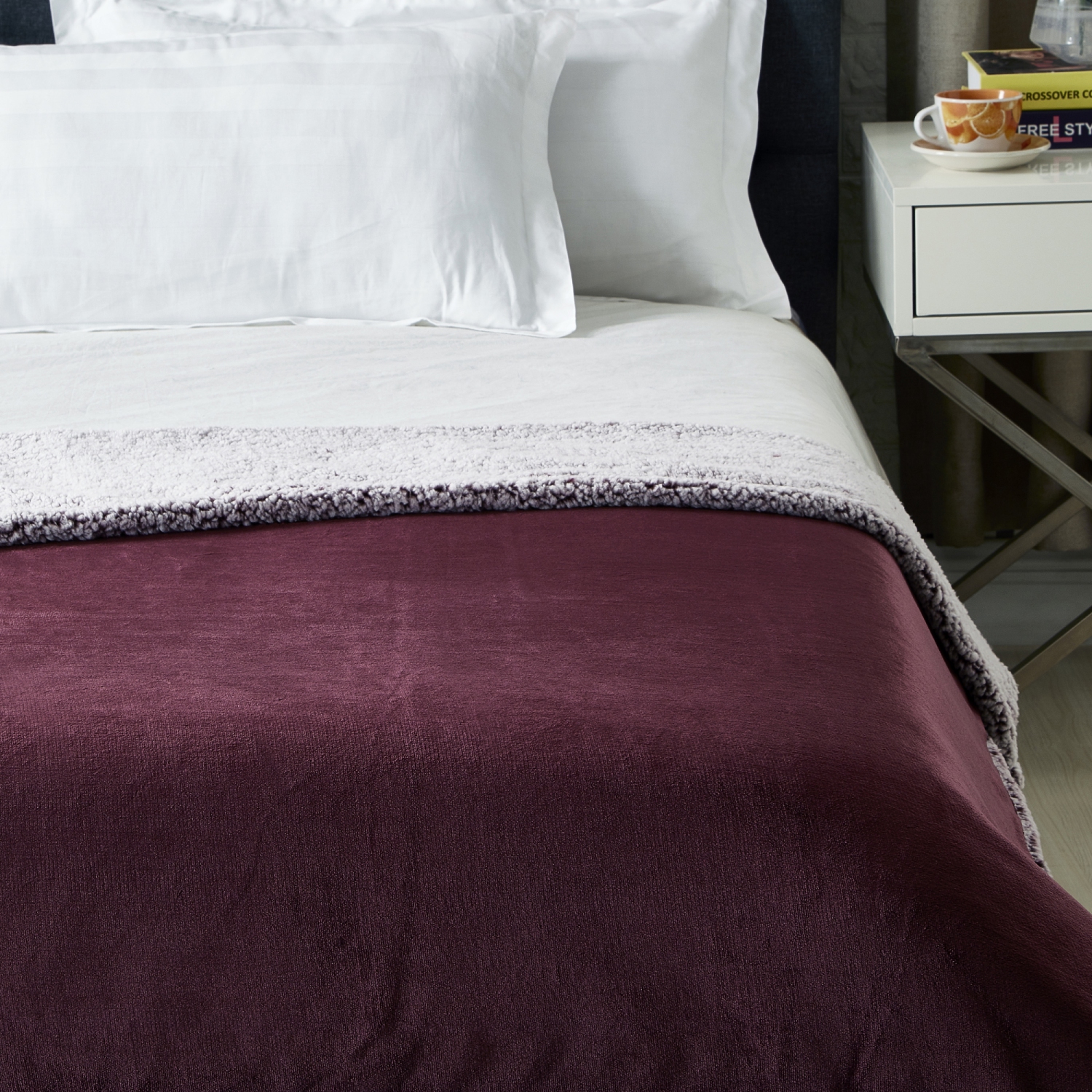 Cozy Tyme Edith Flannel Reversible Sherpa Throw Super Soft 50"x 60", Purple