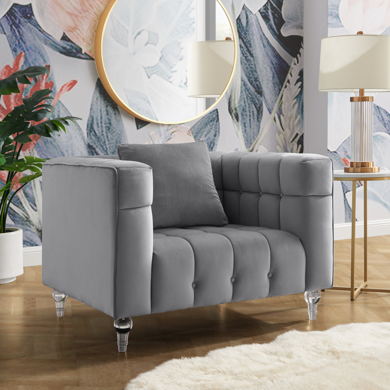 Inspired Home Raelyn Velvet Club Chair, Grey