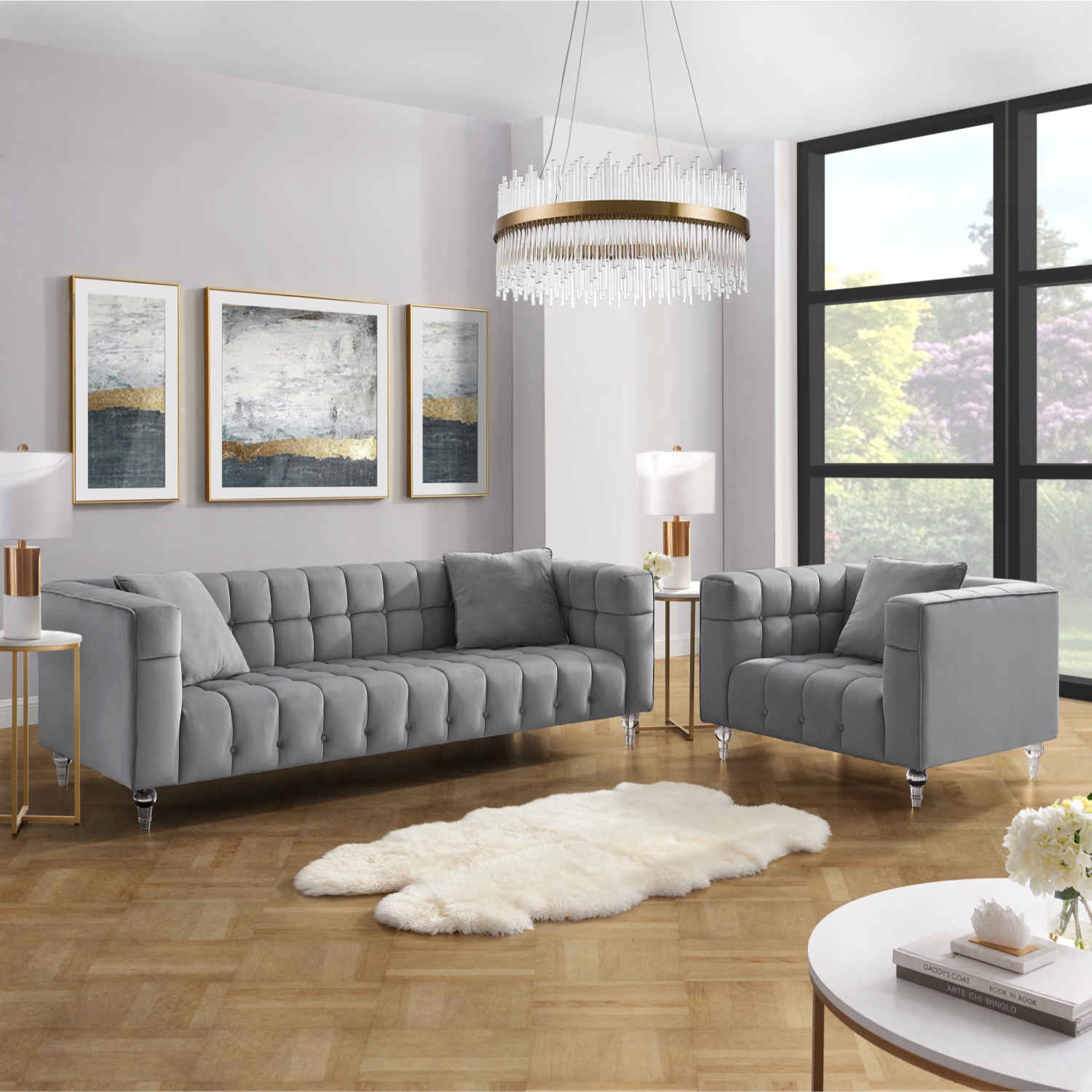 Inspired Home Raelyn Velvet Club Chair, Grey