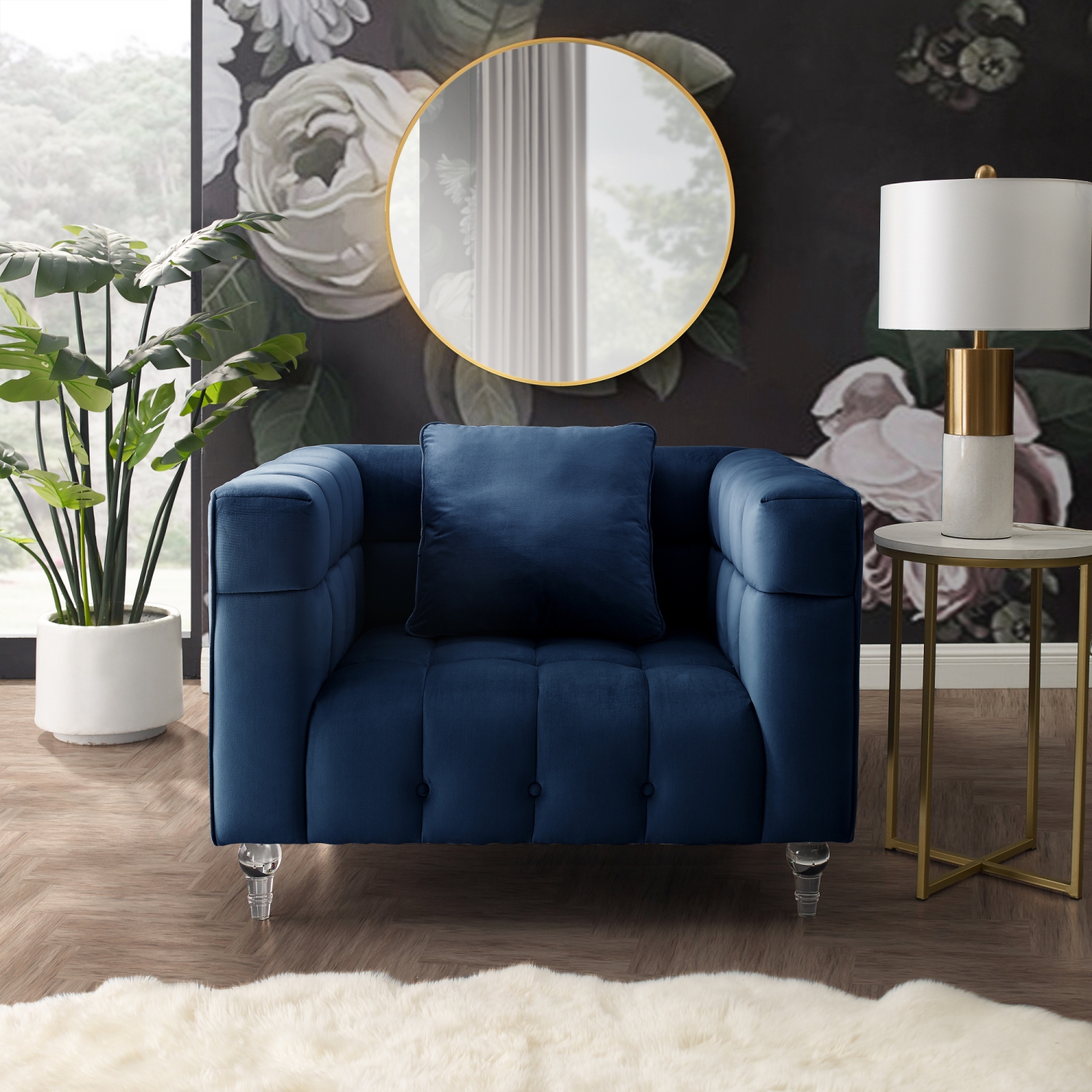 Inspired Home Raelyn Velvet Club Chair, Navy