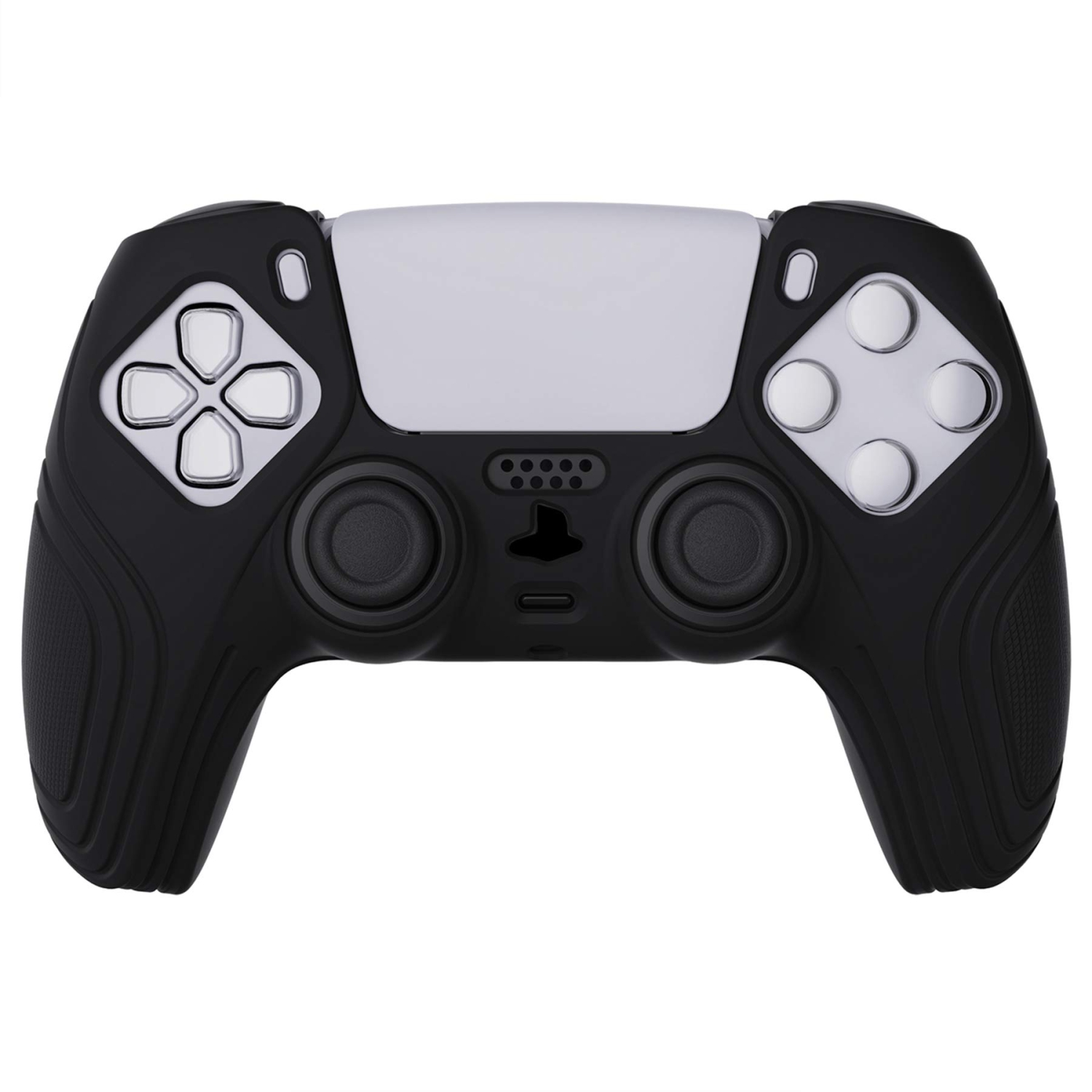 eXtremeRate PlayVital Samurai Edition Black Anti-Slip Controller Grip Silicone Skin, Ergonomic Soft Rubber Protective Case C