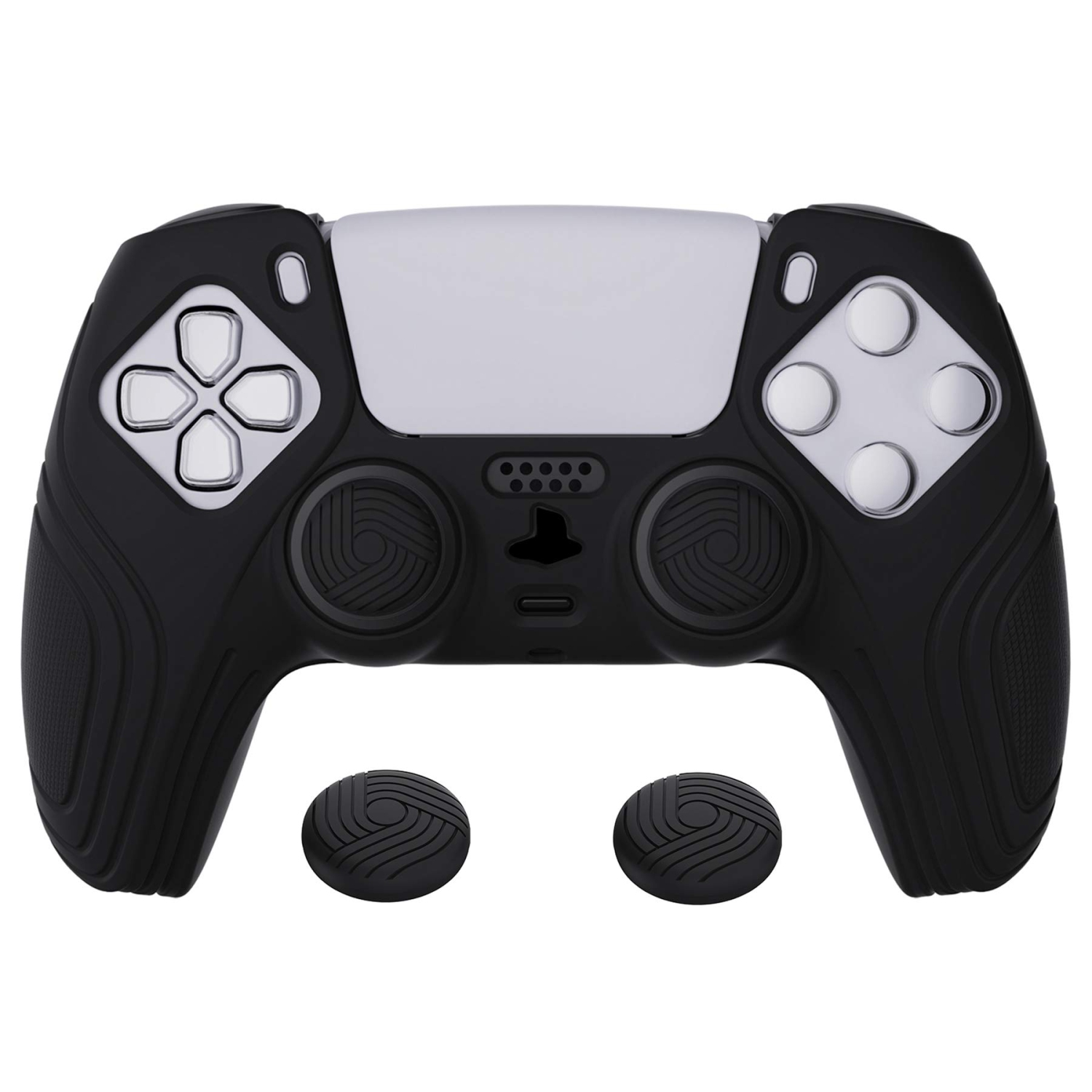 eXtremeRate PlayVital Samurai Edition Black Anti-Slip Controller Grip Silicone Skin, Ergonomic Soft Rubber Protective Case C