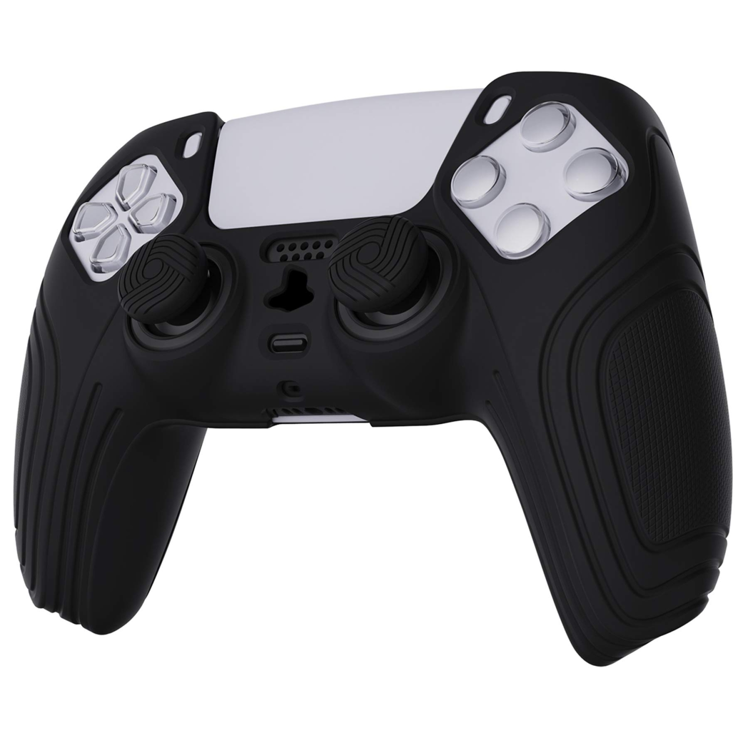 eXtremeRate PlayVital Samurai Edition Black Anti-Slip Controller Grip Silicone Skin, Ergonomic Soft Rubber Protective Case C