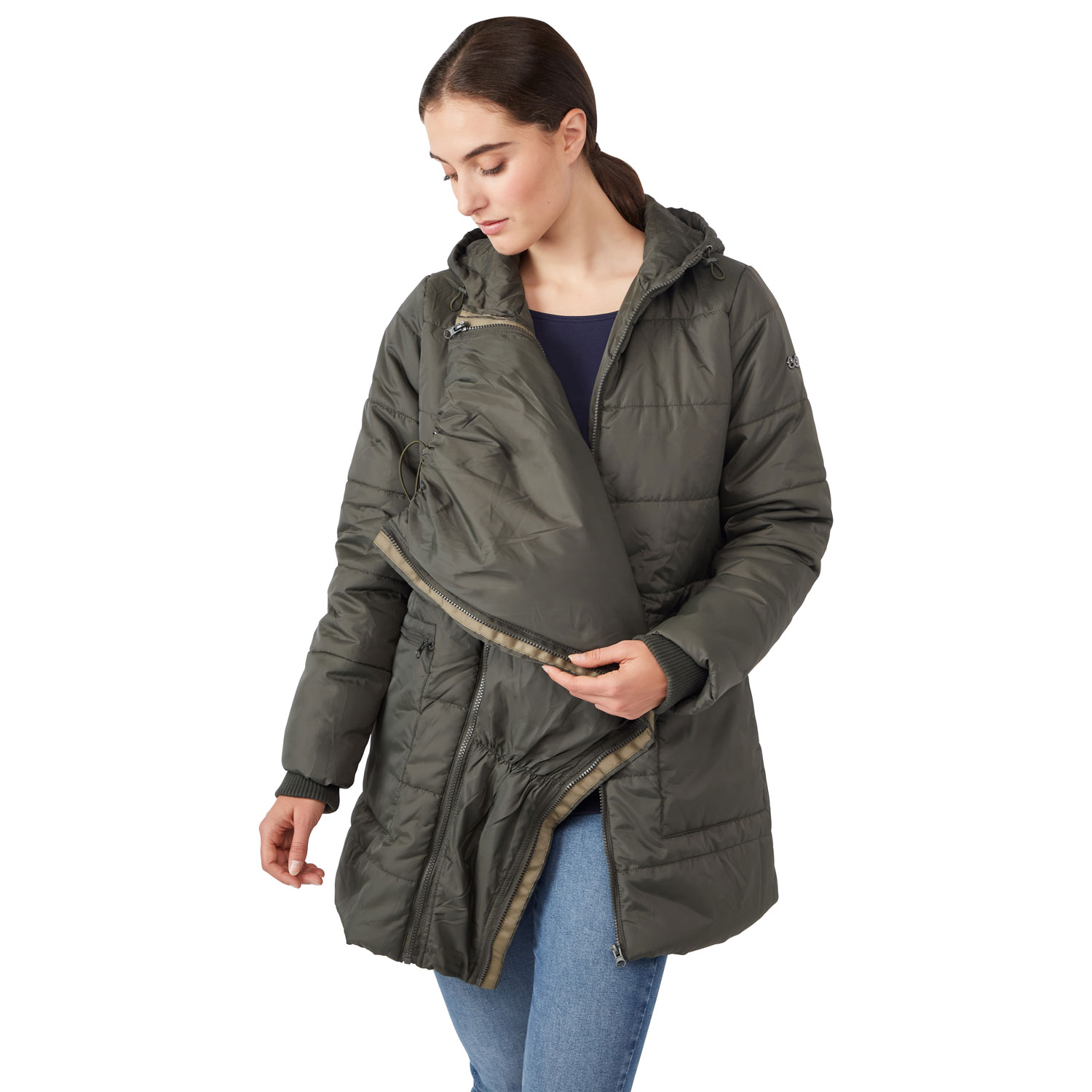 Modern Eternity Gianna Maternity Puffer Coat - Small - Khaki