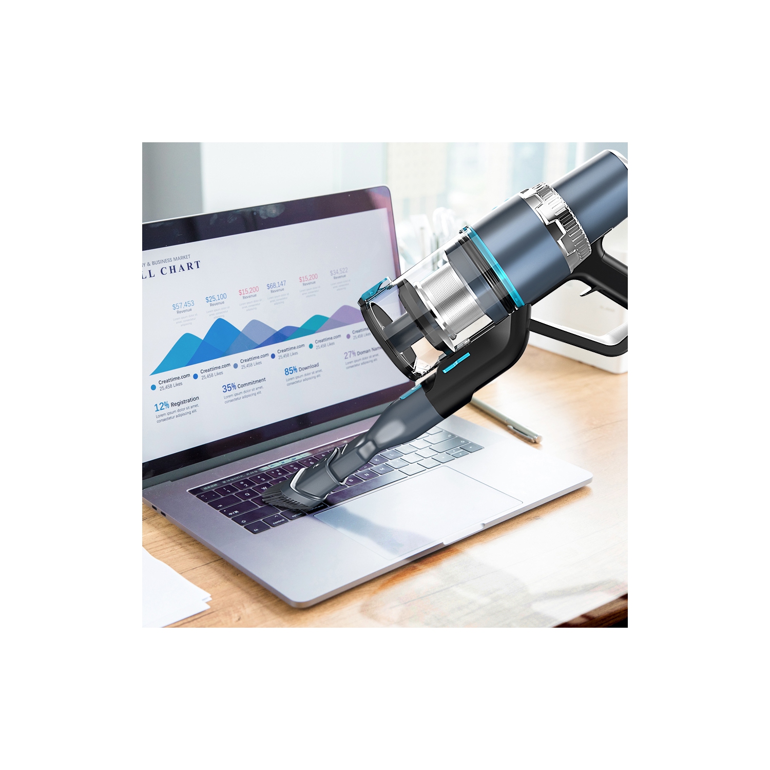 Aspirateur-balai sans fil de 350 W V18 de JASHEN – Filtre HEPA pour planchers de bois franc, tapis, poils d’animaux – Bleu lac