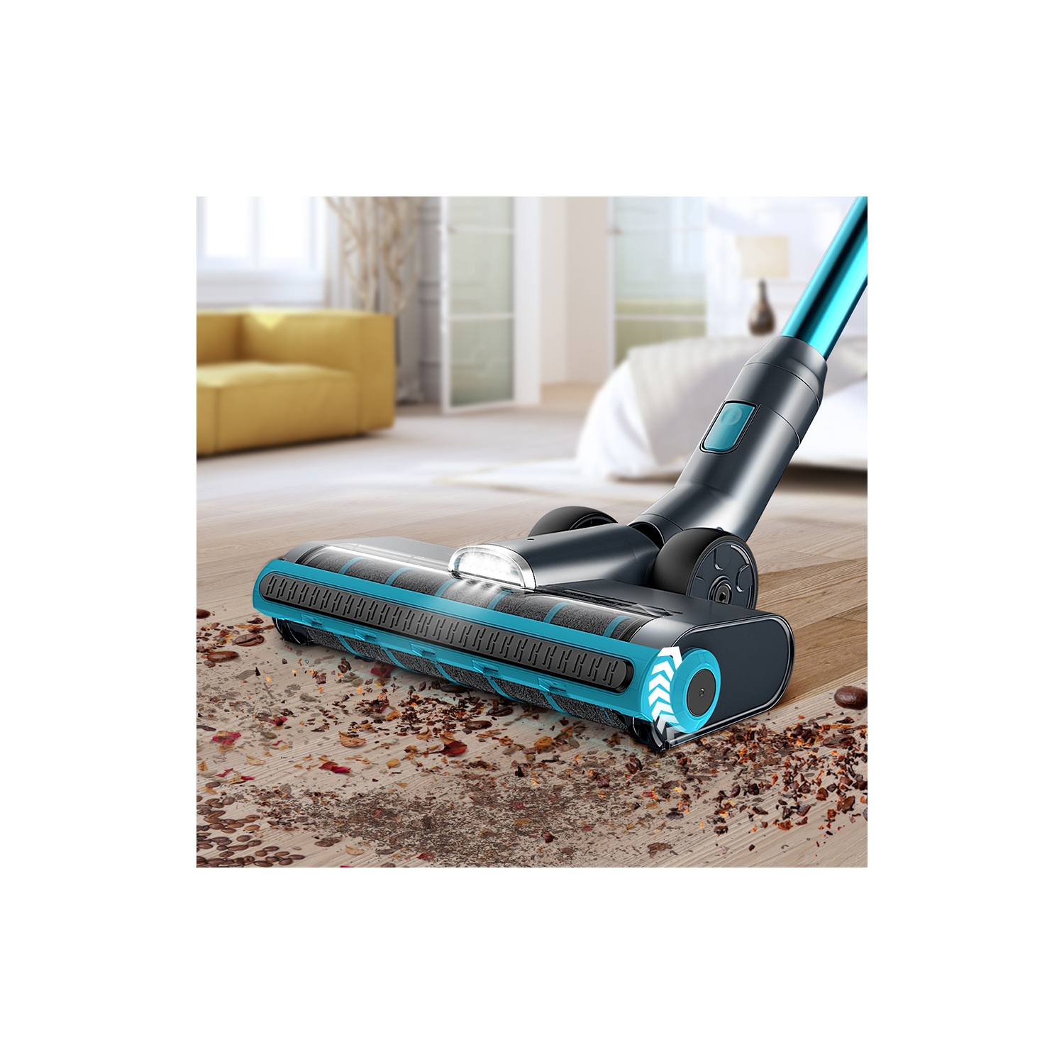 Aspirateur-balai sans fil de 350 W V18 de JASHEN – Filtre HEPA pour planchers de bois franc, tapis, poils d’animaux – Bleu lac