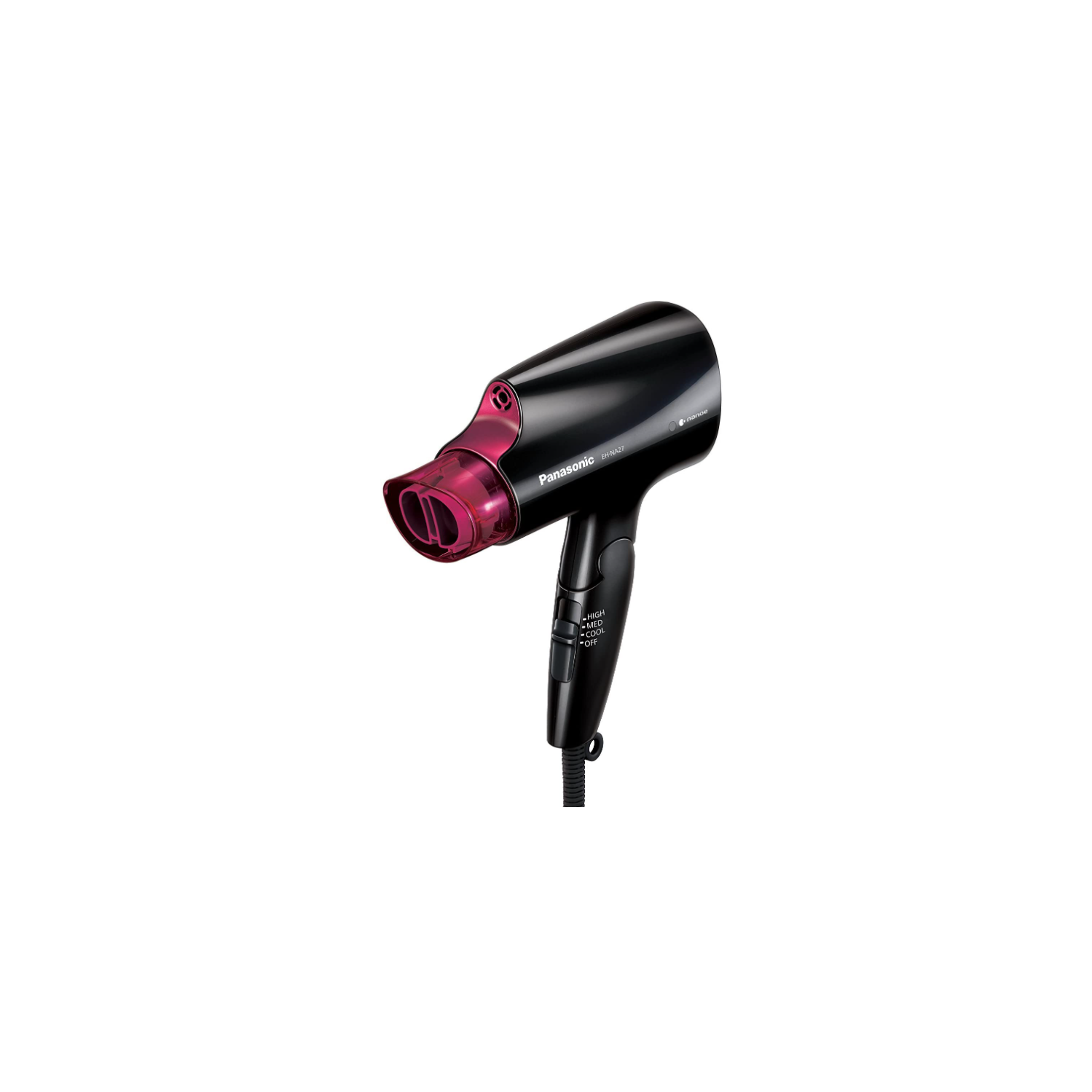 Panasonic Compact Travel Hair Dryer With Nanoe Technology and Quick-Dry Nozzle - Ehna27k, Black & Pink Travel Size, 550 Grams