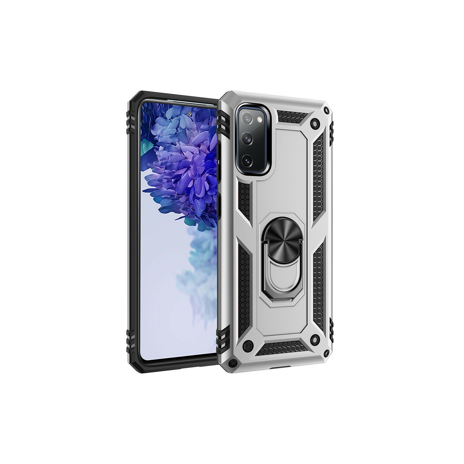 【CSmart】 Anti-Drop Hybrid Magnetic Hard Armor Case with Ring Holder for Samsung Galaxy S20 FE 5G, Silver