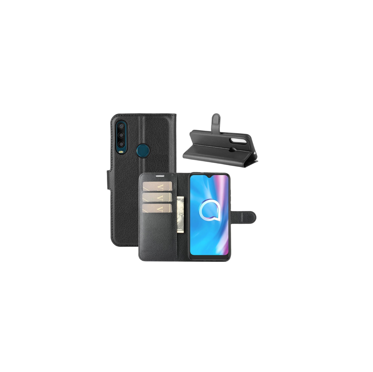 TopSave Simulate Leather Feeling Flip Case For Alcatel 1B, Black