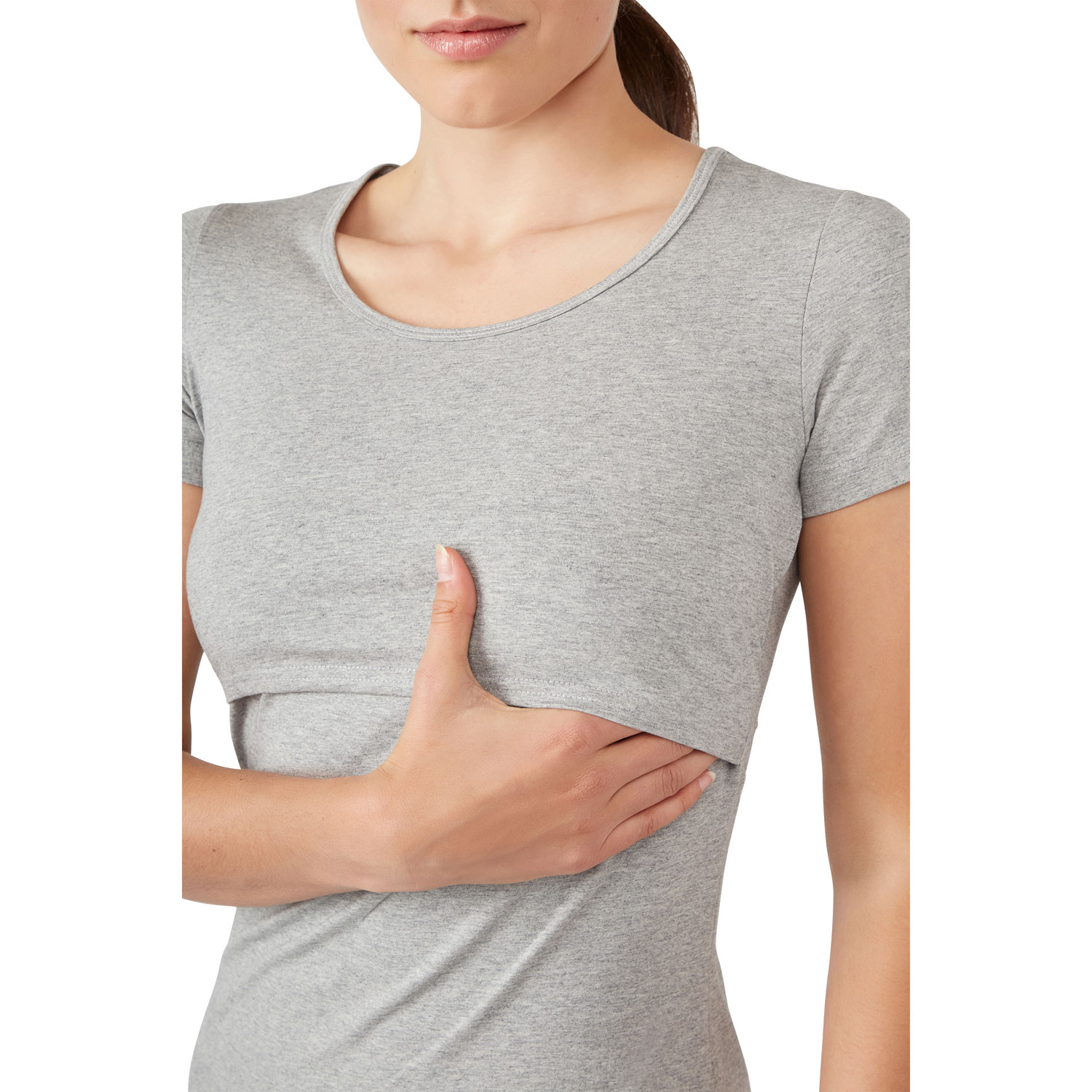 Modern Eternity Nia Short Sleeve Nursing & Maternity Top - Large - Steel Grey Melange