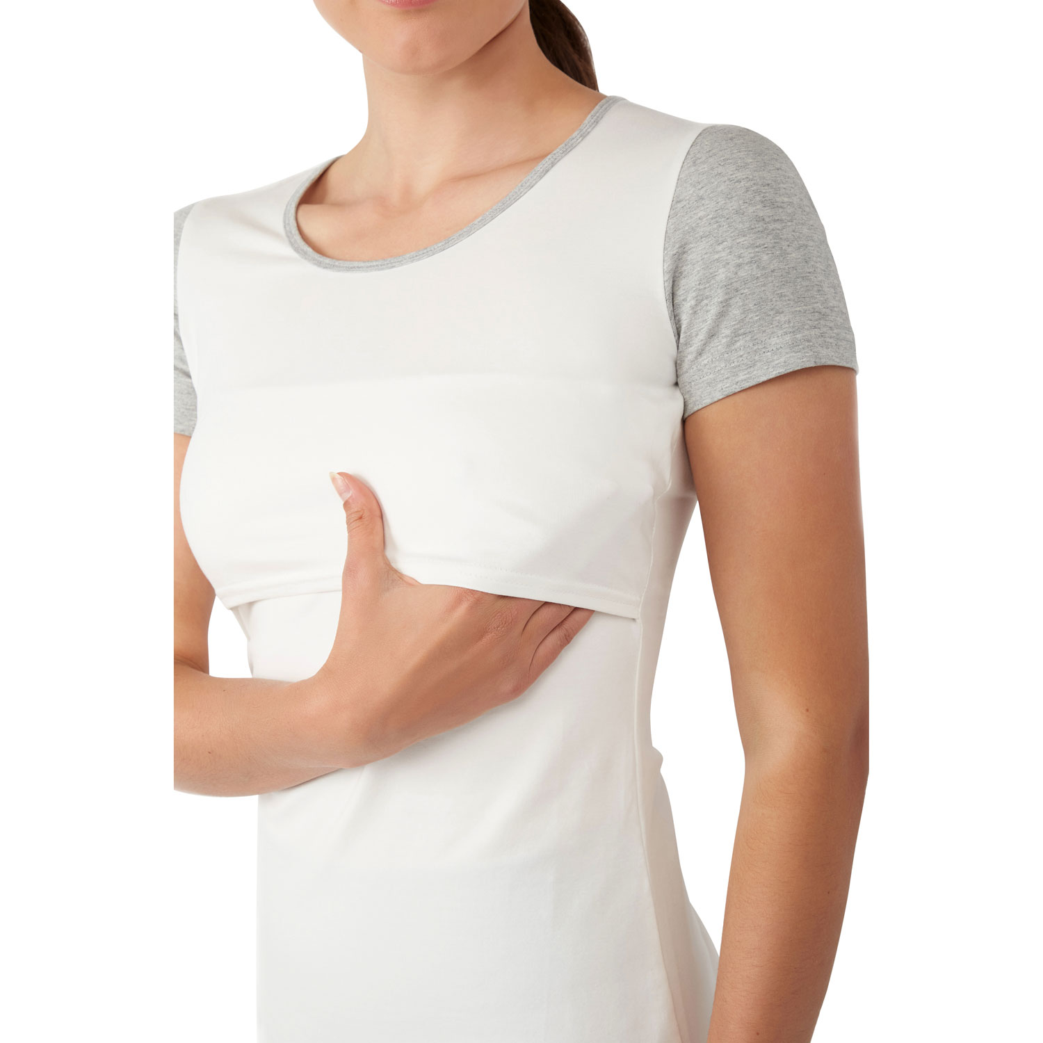 Modern Eternity Nia Short Sleeve Nursing & Maternity Top - Small - Eggshell Grey Mix