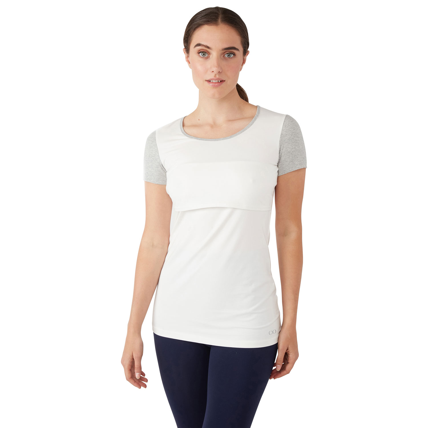 Modern Eternity Nia Short Sleeve Nursing & Maternity Top - Large - Eggshell Grey Mix