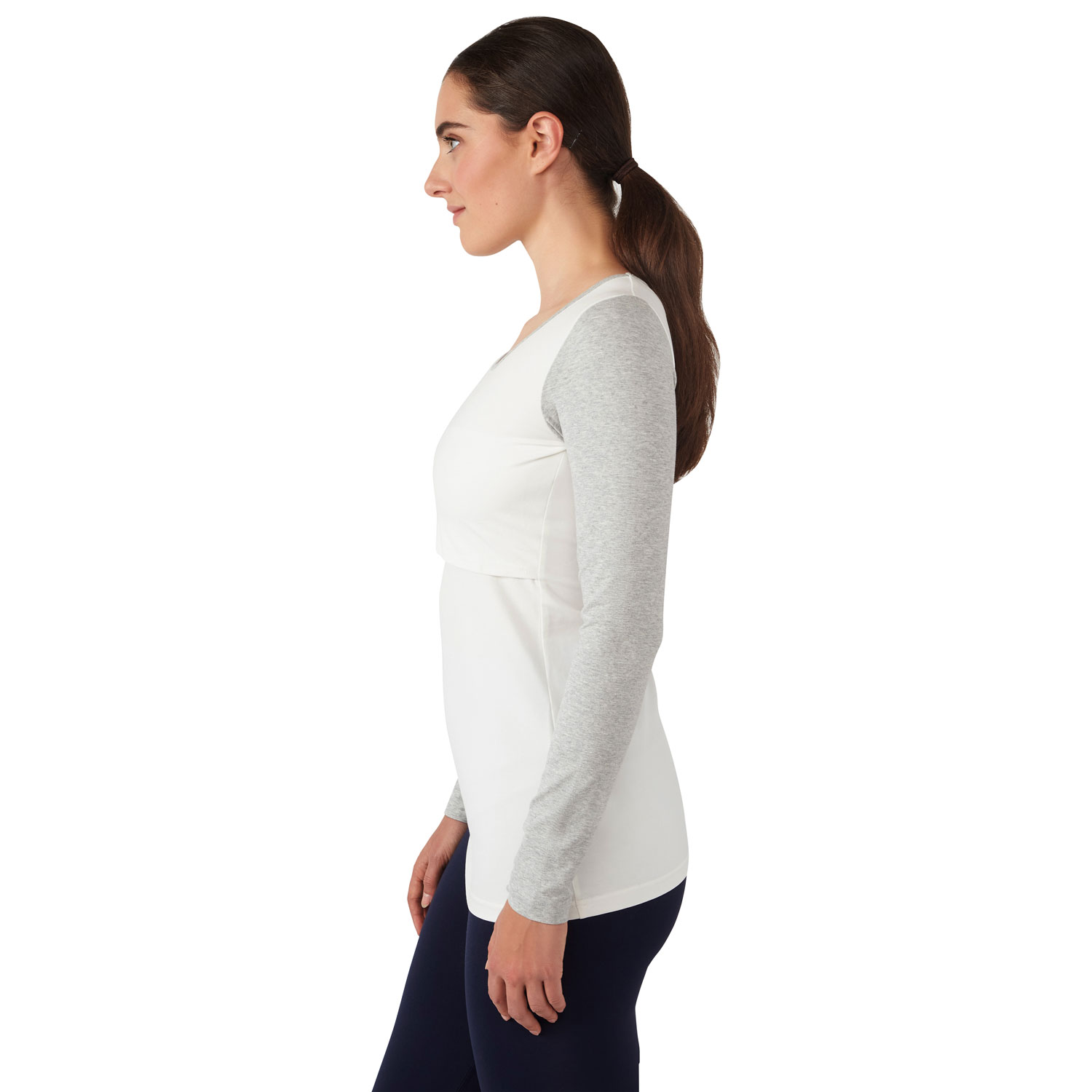 Modern Eternity Charlotte long Sleeve Nursing and Maternity Top - X-Small - Eggshell Grey Mix