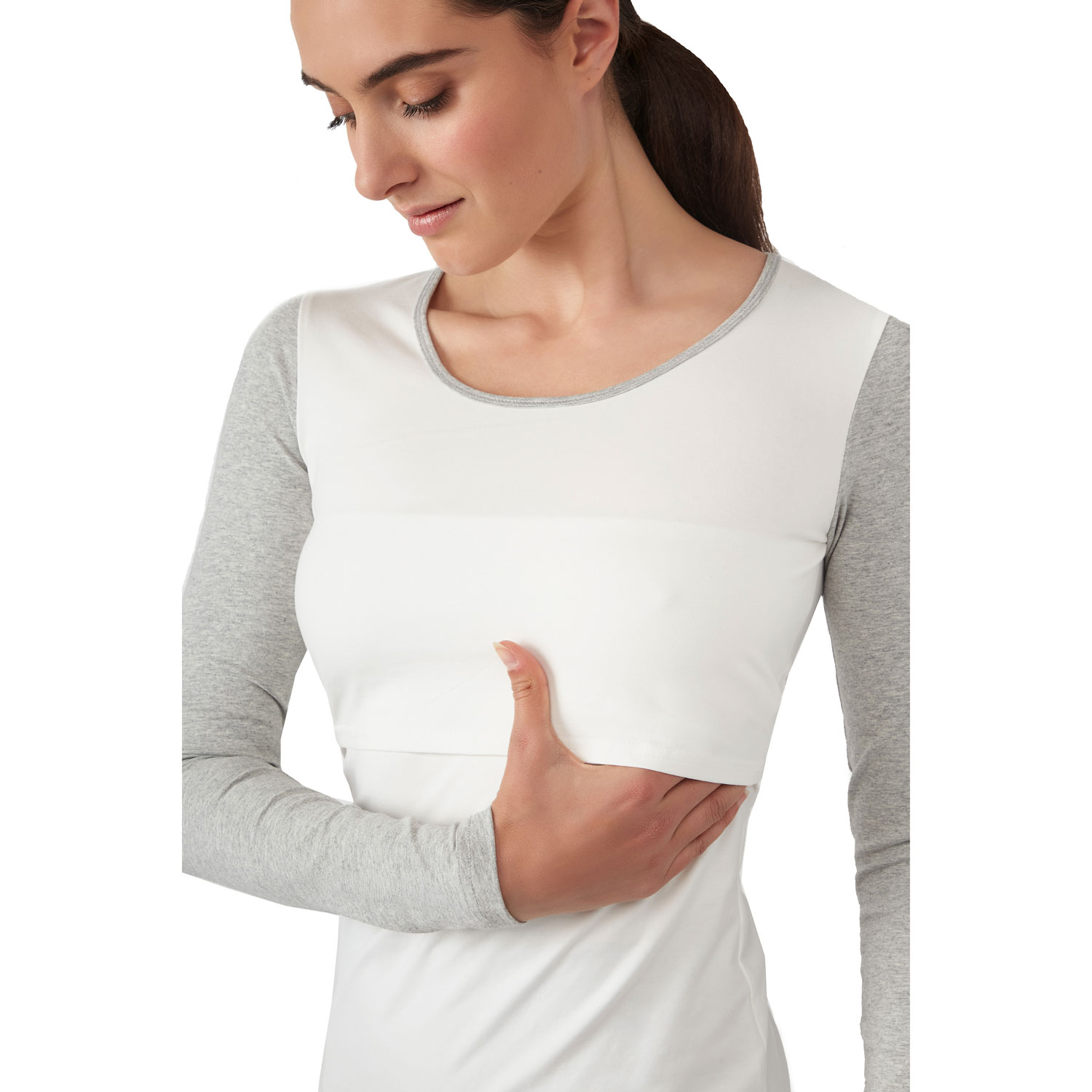 Modern Eternity Charlotte long Sleeve Nursing and Maternity Top - X-Small - Eggshell Grey Mix