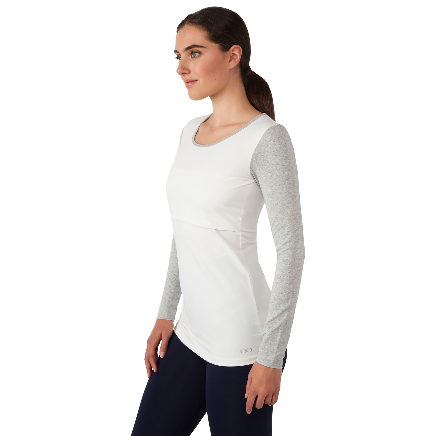 Modern Eternity Charlotte long Sleeve Nursing and Maternity Top - X-Large - Eggshell Grey Mix
