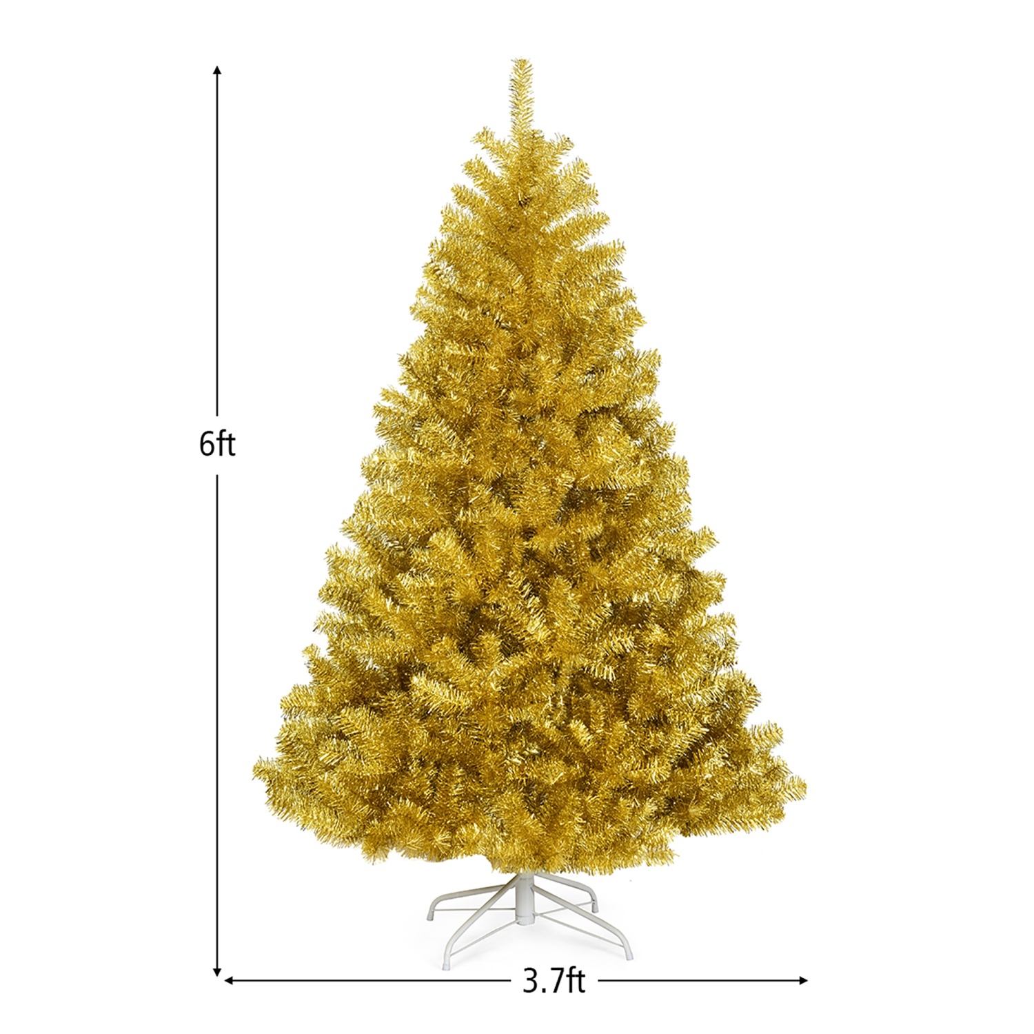 Costway 6ft Artificial Tinsel Christmas Tree Hinged w/1036 Tips Foldable Stand Champagne