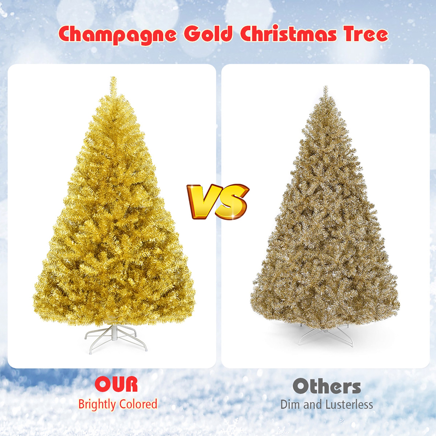 Costway 6ft Artificial Tinsel Christmas Tree Hinged w/1036 Tips Foldable Stand Champagne