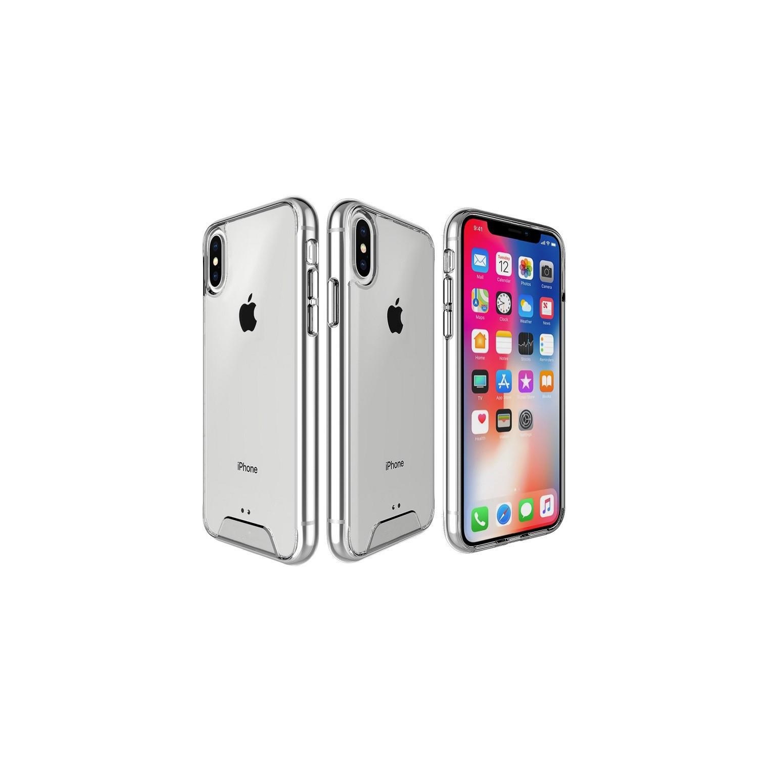TopSave Crystal Clear Hybrid Case w/Silver Button For Iphone X, Iphone XS