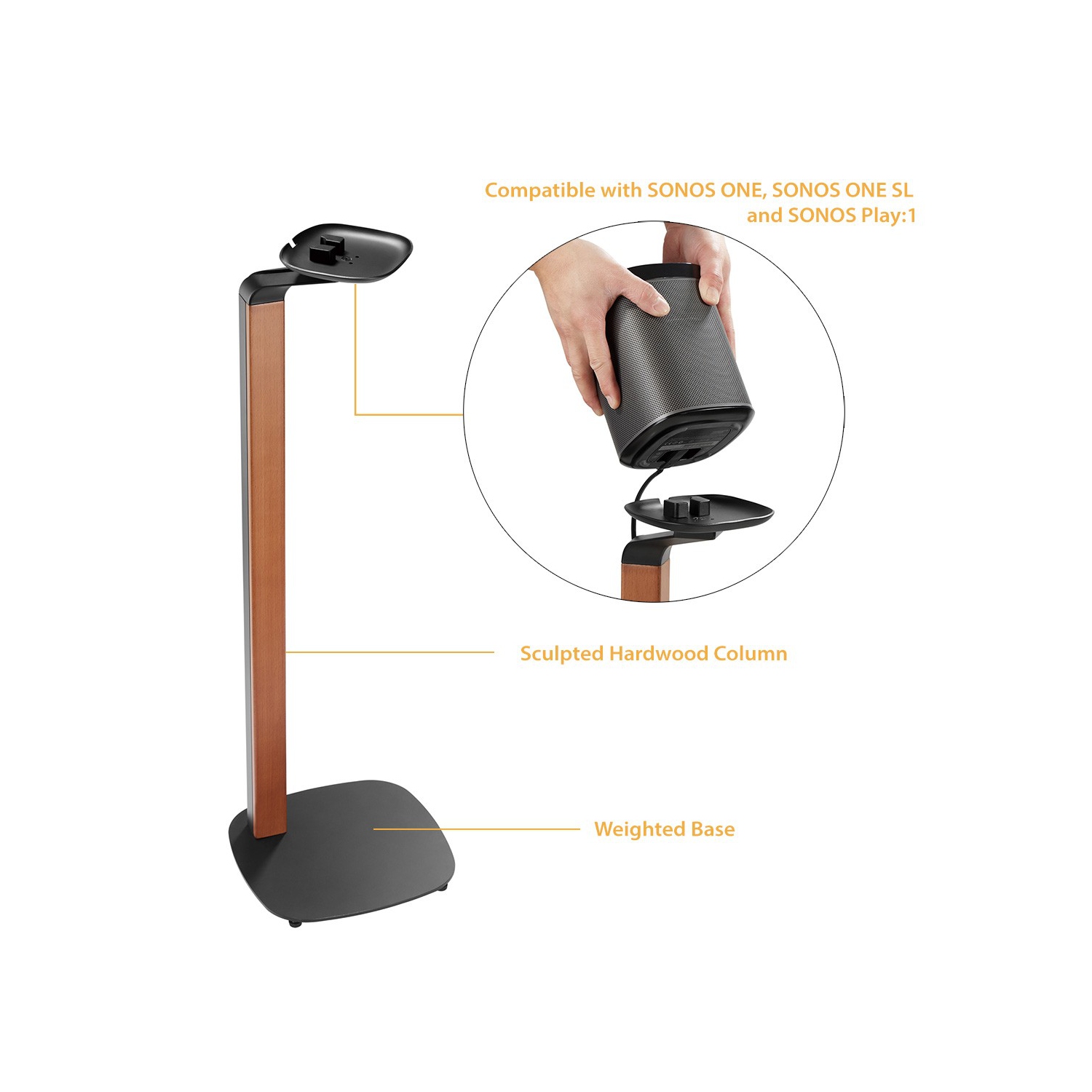 Boost Industries SB-62F Floor Speaker Stand with Hardwood Column for SONOS® ONE, SONOS® ONE SL and SONOS Play:1