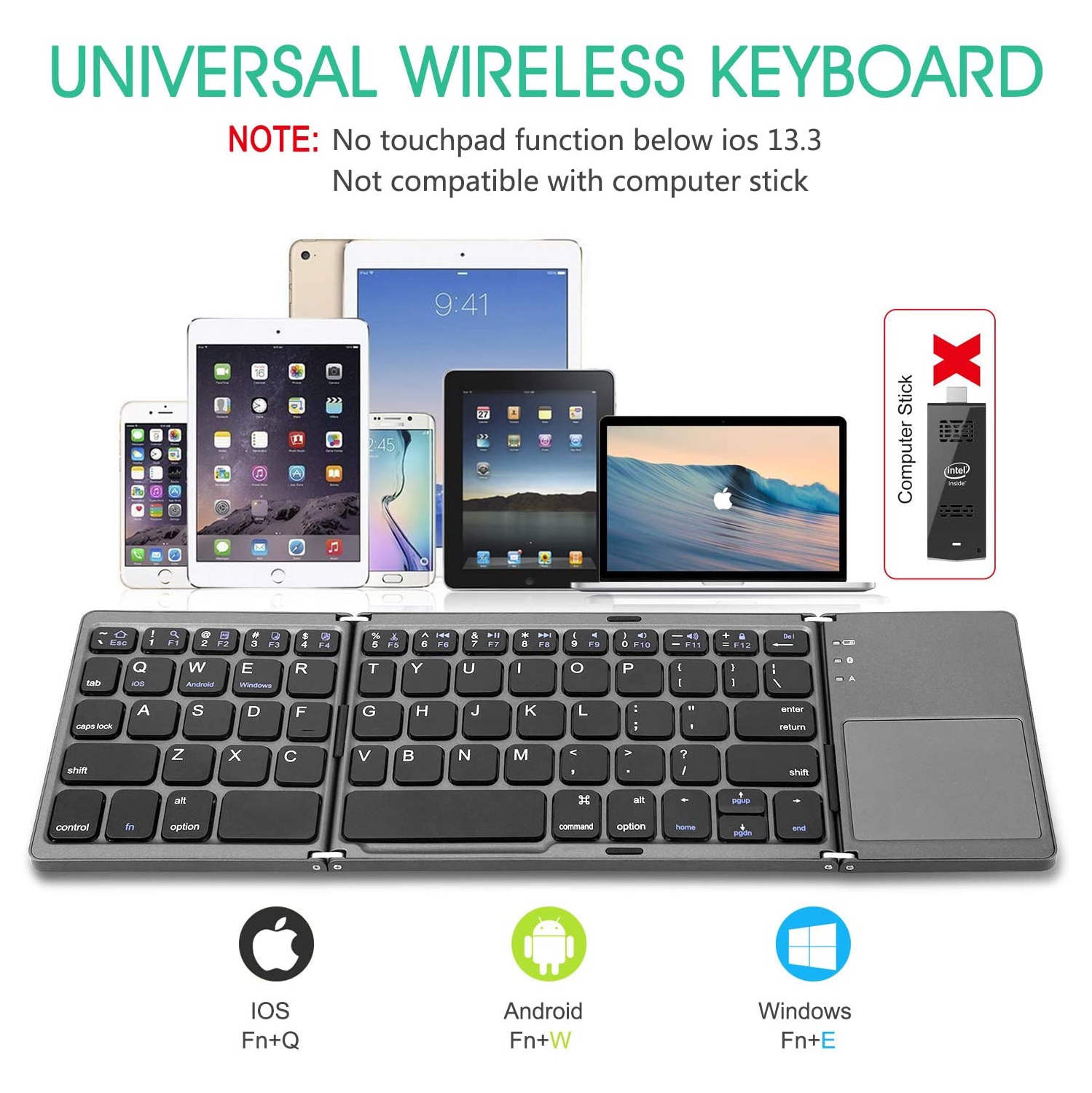 Foldable Bluetooth Keyboard with Touchpad - Samsers Portable Wireless Keyboard with Stand Holder, Rechargeable Full Size Ultra Slim Pocket Folding