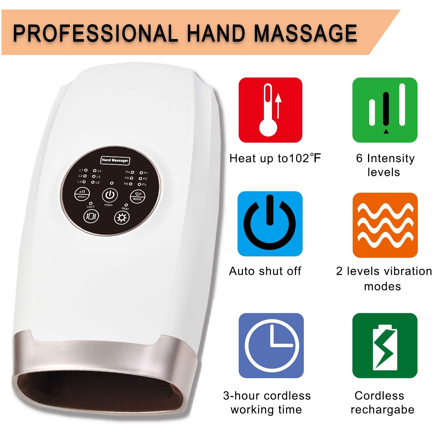 VGI Rechargeable Air Pressure Shiatsu Hand & Wrist Massager Machine - Portable - 6 Intensity Levels